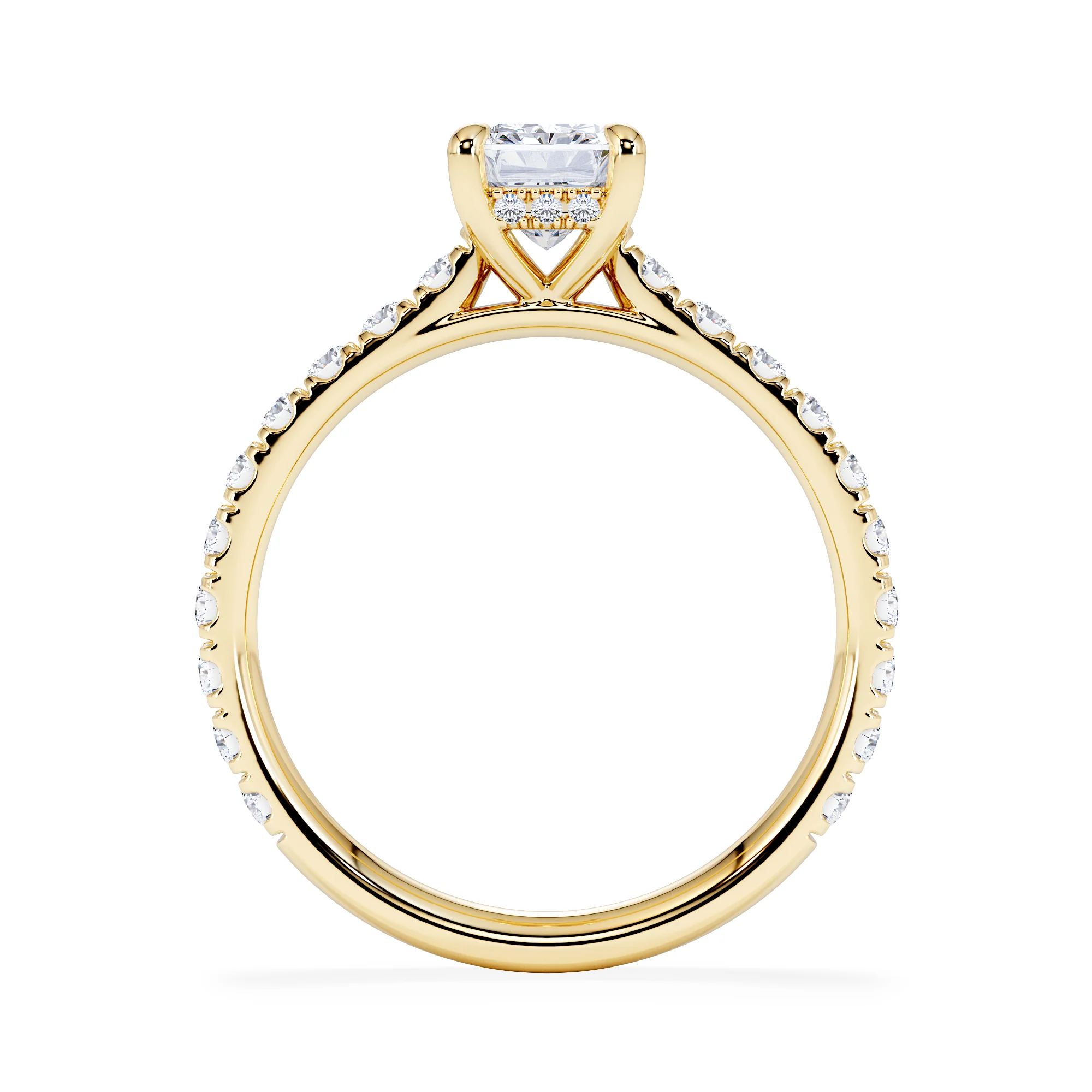 Amora Radiant 1.00ct Hidden Halo Diamond Engagement Ring With Side Stones Set in 18K Gold - Image 3
