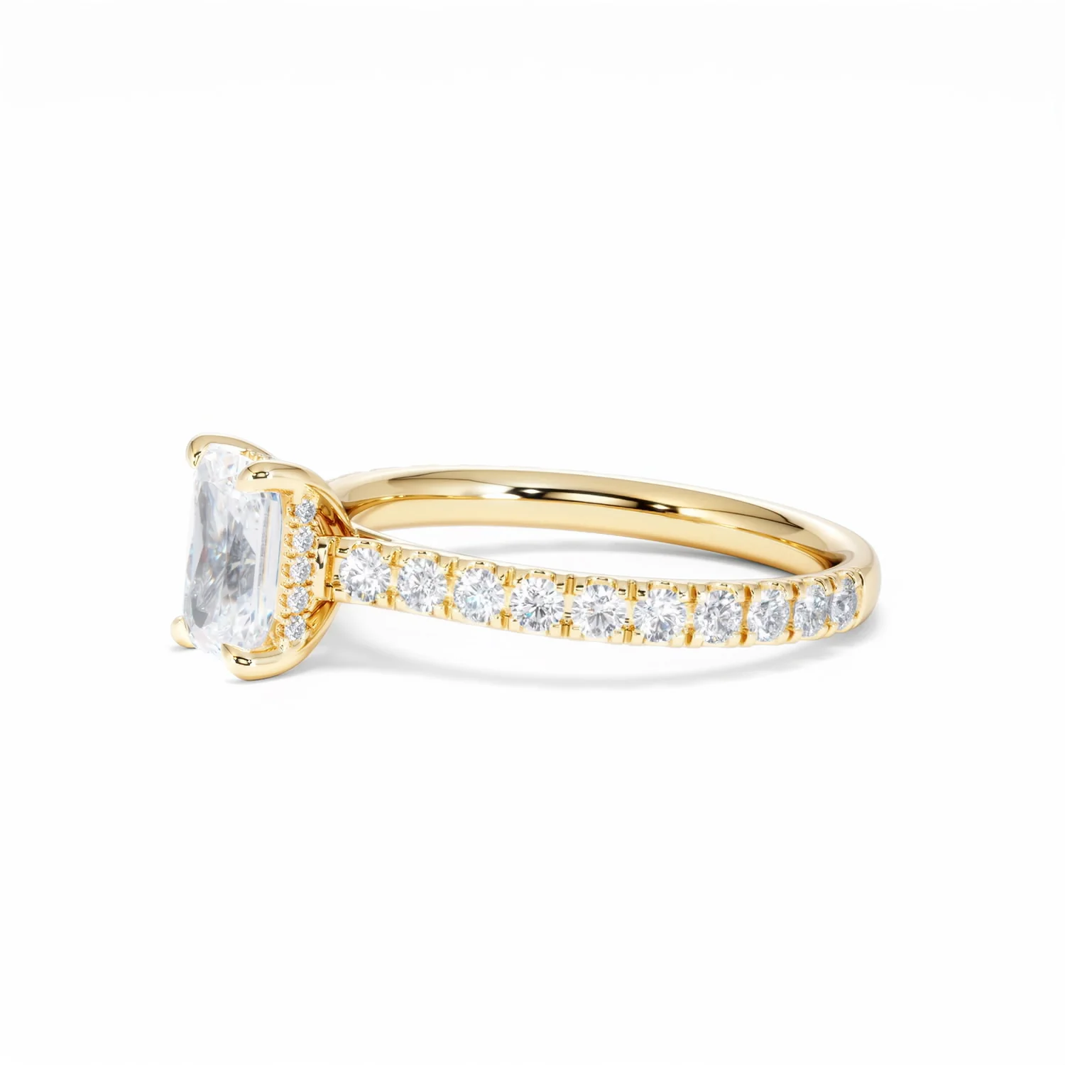 Amora Radiant 1.00ct Hidden Halo Diamond Engagement Ring With Side Stones Set in 18K Gold - Image 76