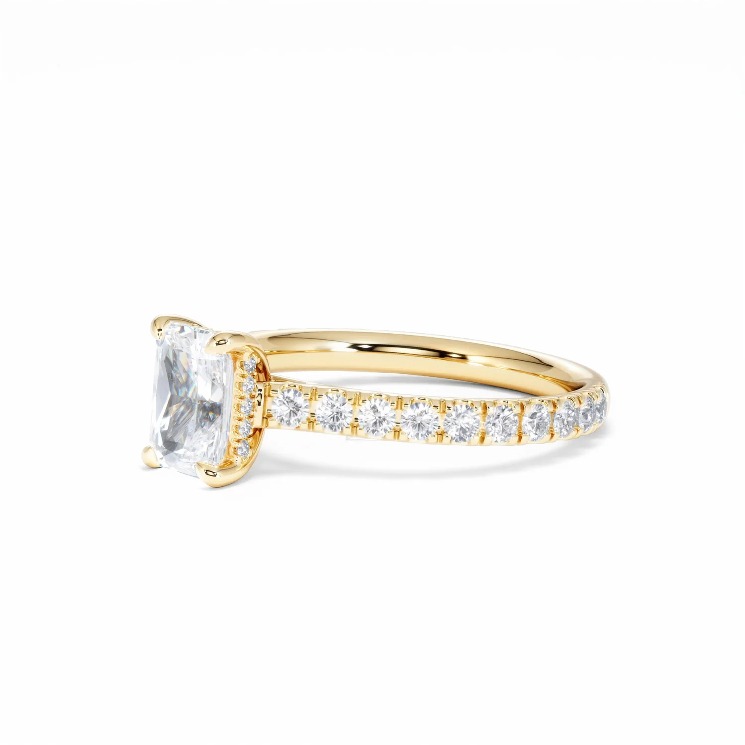 Amora Radiant 1.00ct Hidden Halo Diamond Engagement Ring With Side Stones Set in 18K Gold - Image 79