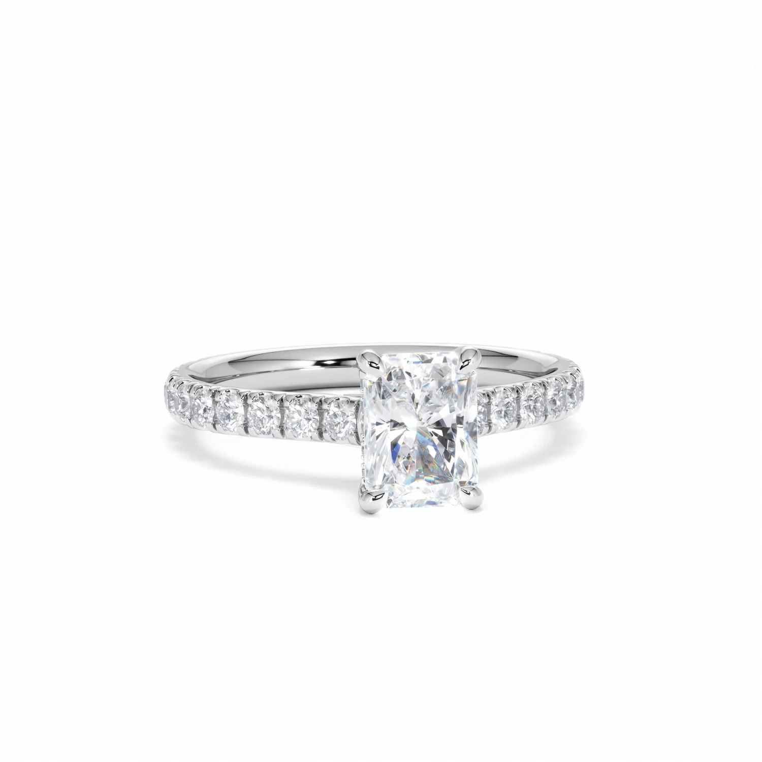 Amora Radiant 1.00ct Hidden Halo Diamond Engagement Ring With Side Stones Set in 18K White Gold - Image 12