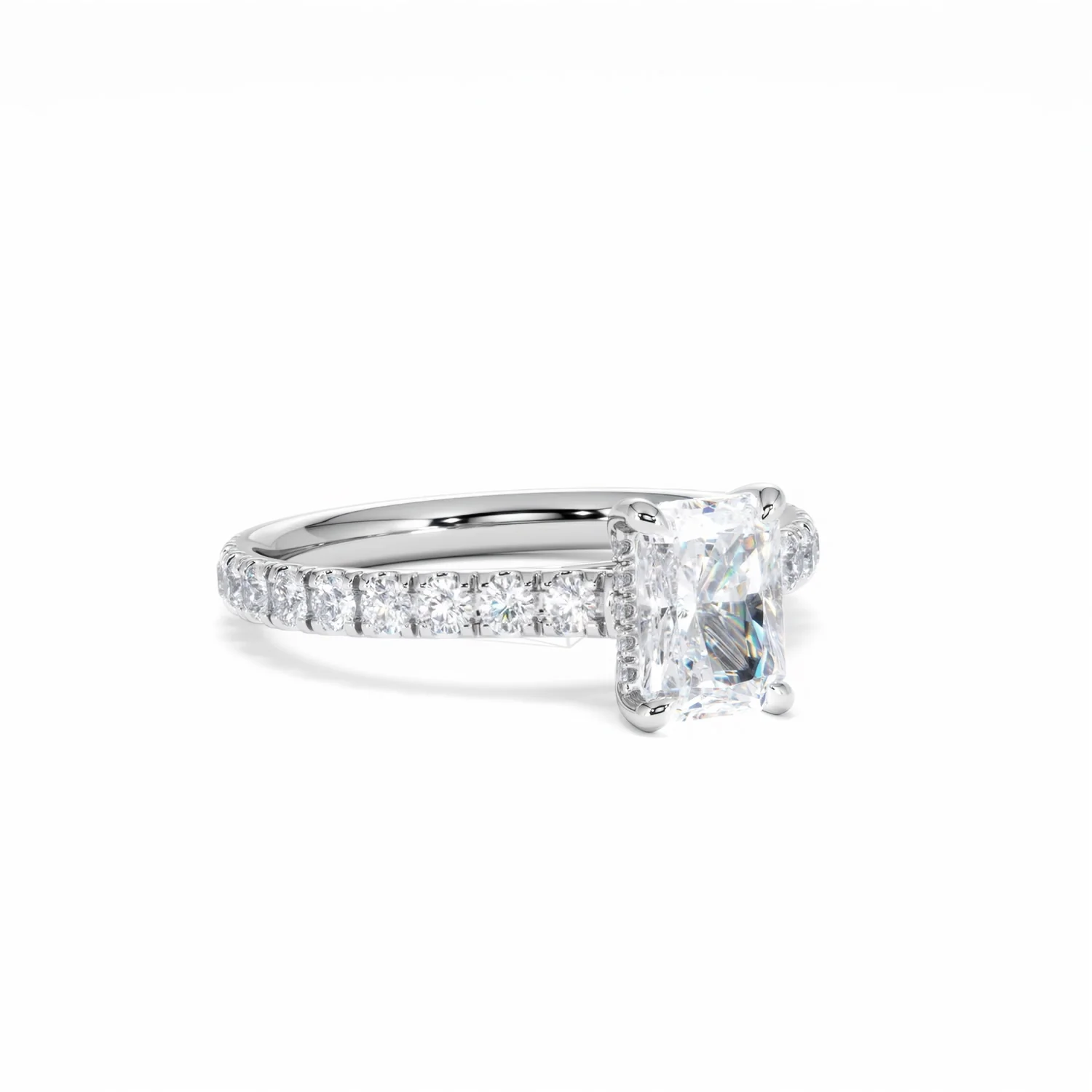 Amora Radiant 1.00ct Hidden Halo Diamond Engagement Ring With Side Stones Set in 18K White Gold - Image 16