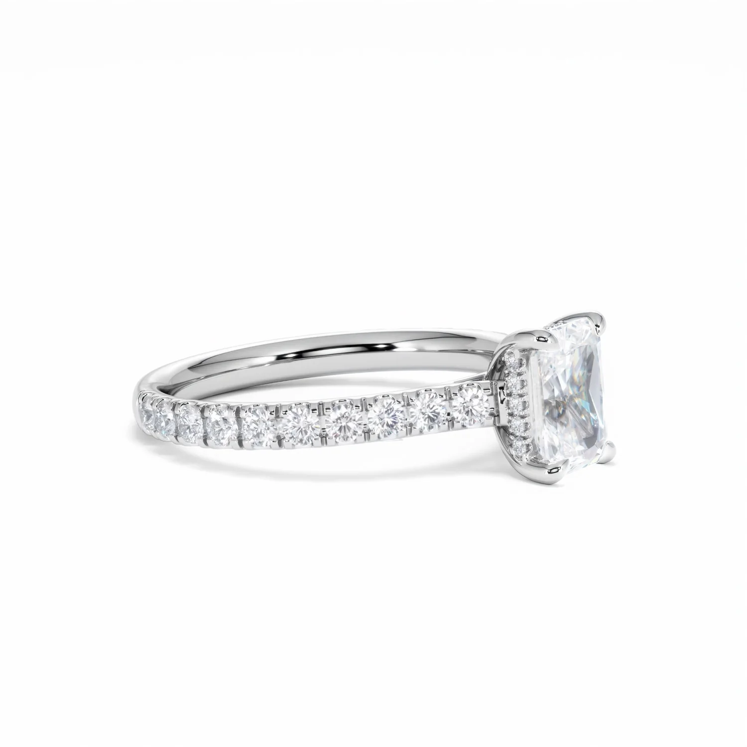 Amora Radiant 1.00ct Hidden Halo Diamond Engagement Ring With Side Stones Set in 18K White Gold - Image 22