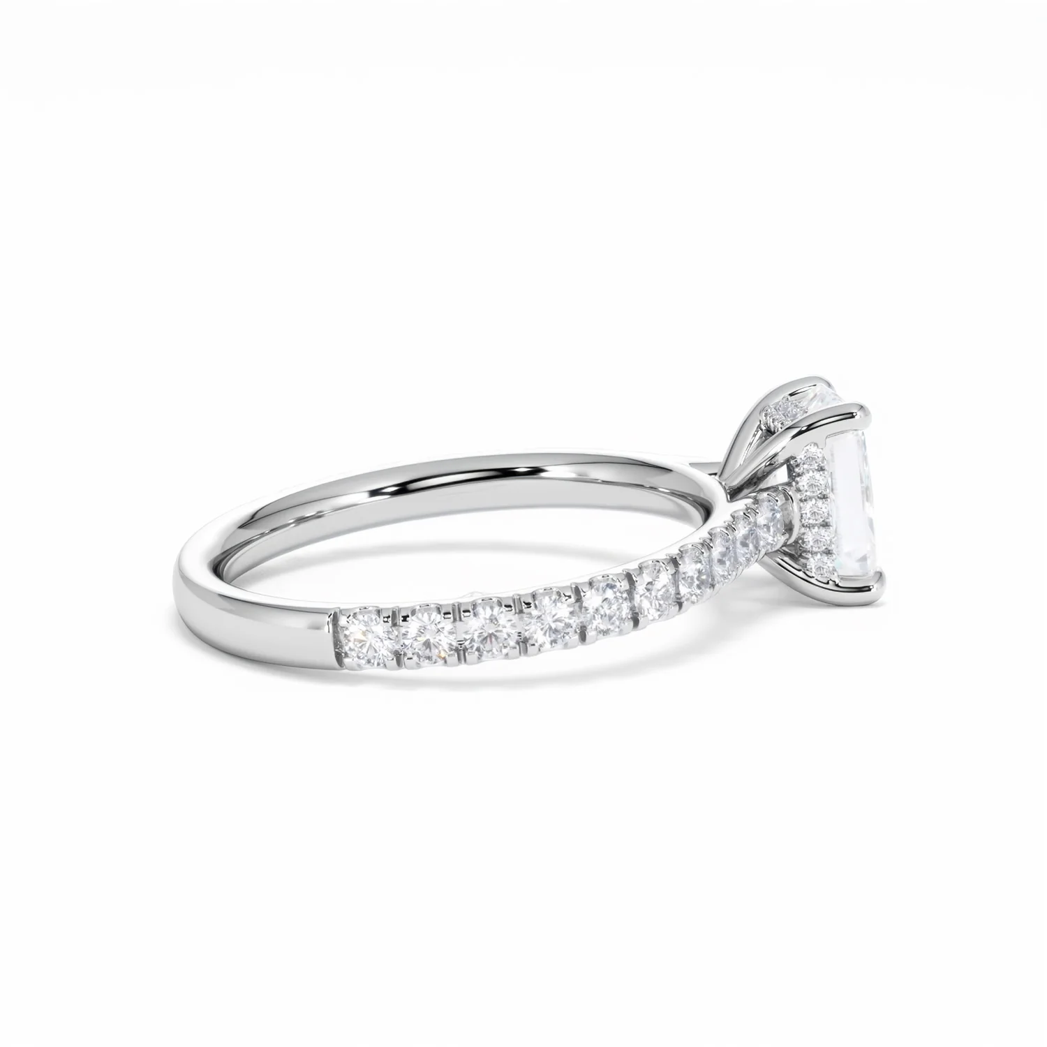 Amora Radiant 1.00ct Hidden Halo Diamond Engagement Ring With Side Stones Set in 18K White Gold - Image 33