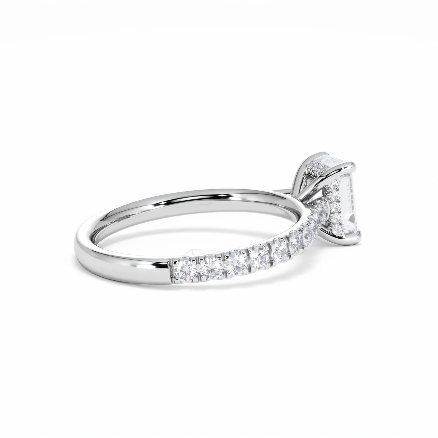 Amora Radiant 1.00ct Hidden Halo Diamond Engagement Ring With Side Stones Set in 18K White Gold - Image 36