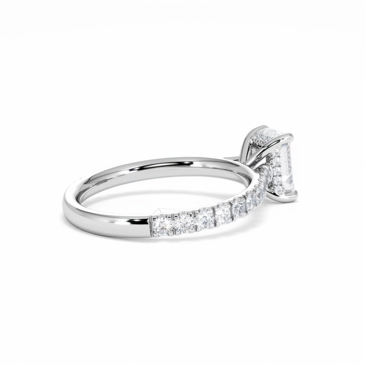 Amora Radiant 1.00ct Hidden Halo Diamond Engagement Ring With Side Stones Set in 18K White Gold - Image 37