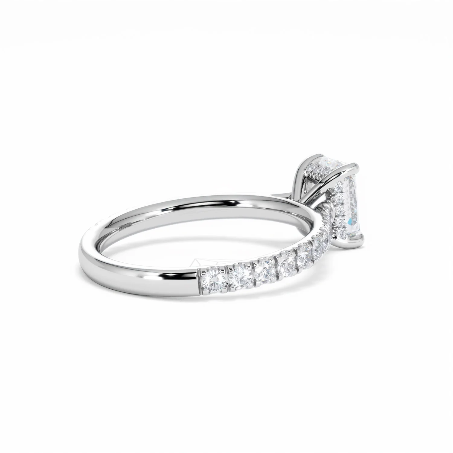 Amora Radiant 1.00ct Hidden Halo Diamond Engagement Ring With Side Stones Set in 18K White Gold - Image 38