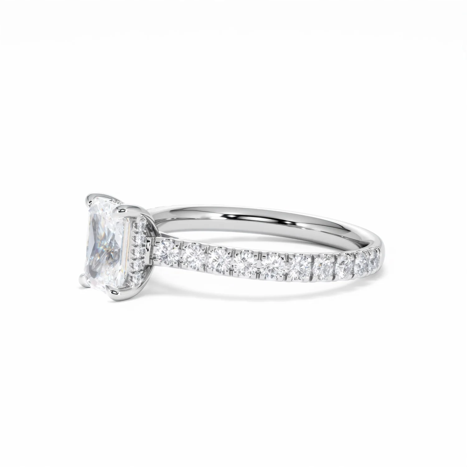 Amora Radiant 1.00ct Hidden Halo Diamond Engagement Ring With Side Stones Set in 18K White Gold - Image 77