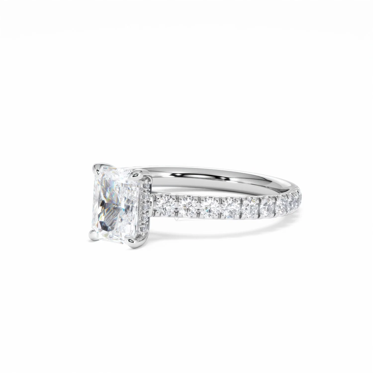Amora Radiant 1.00ct Hidden Halo Diamond Engagement Ring With Side Stones Set in 18K White Gold - Image 82
