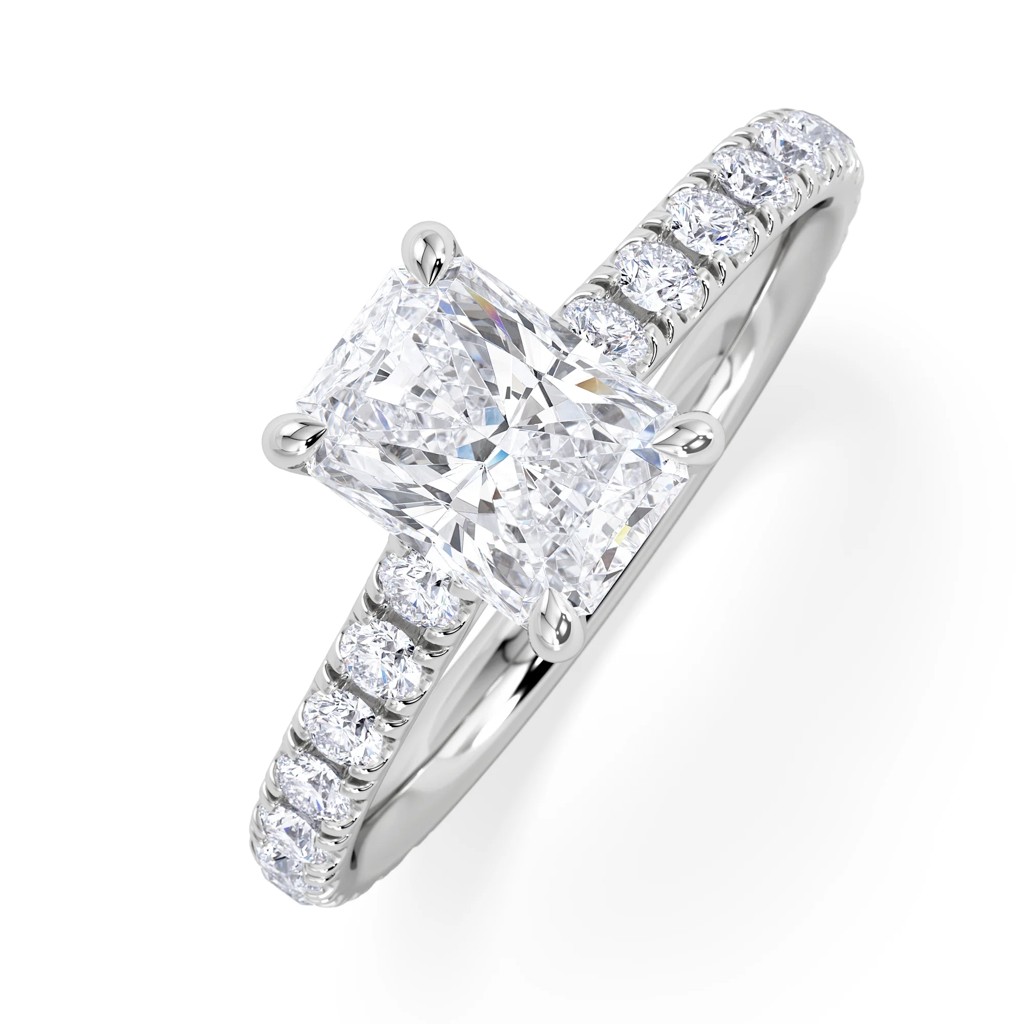 Amora Radiant 1.00ct Hidden Halo Diamond Engagement Ring With Side Stones Set in Platinum