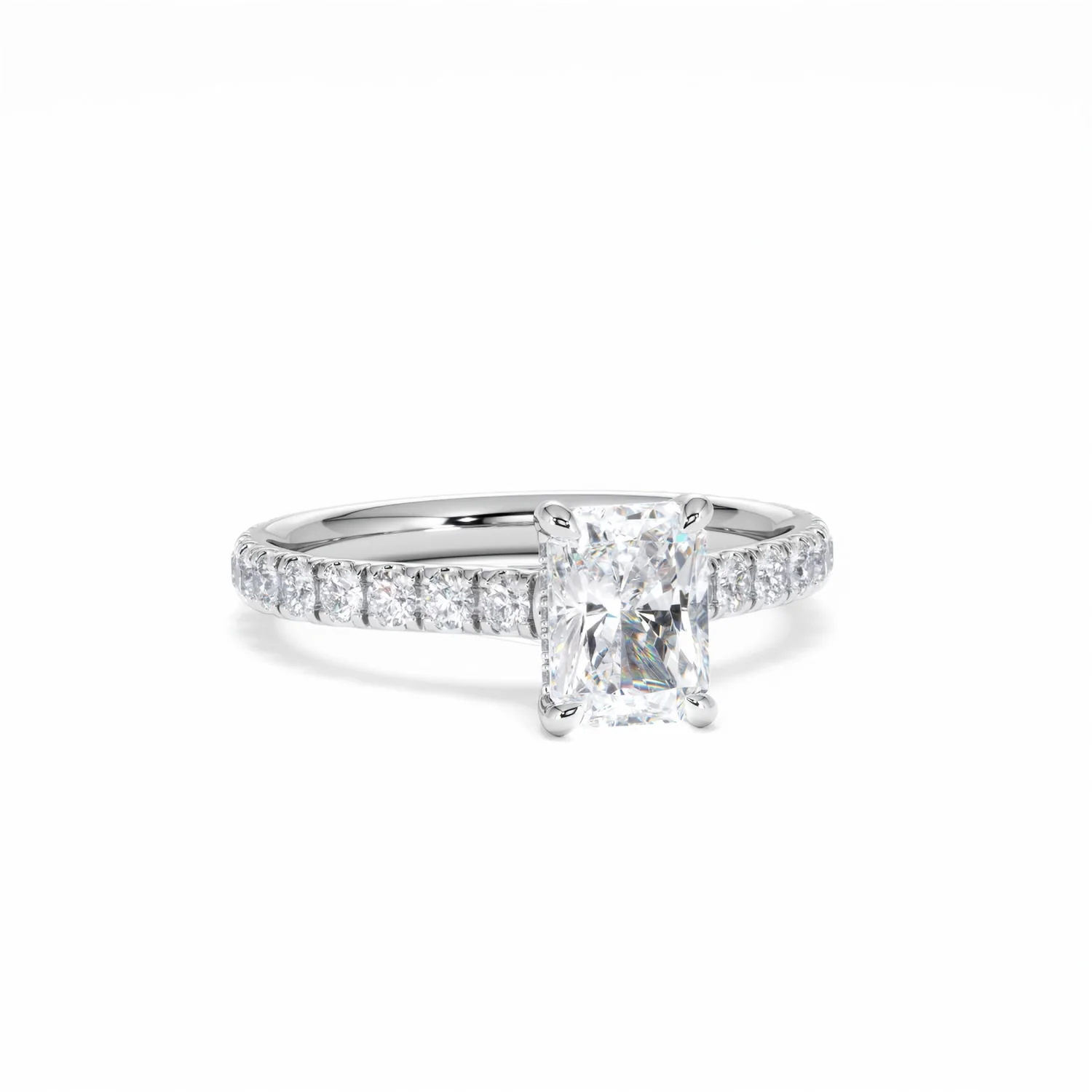Amora Radiant 1.00ct Hidden Halo Diamond Engagement Ring With Side Stones Set in Platinum - Image 13