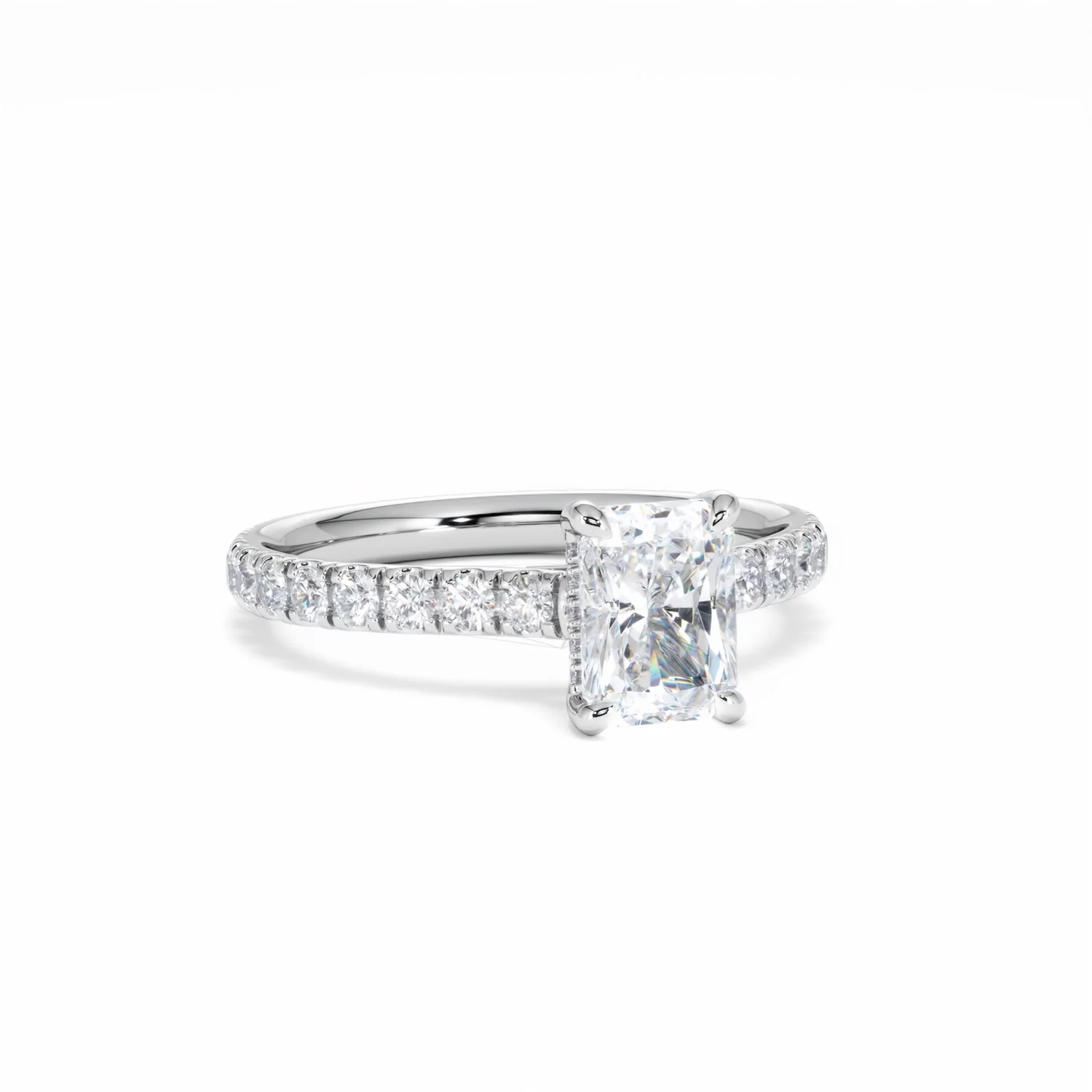 Amora Radiant 1.00ct Hidden Halo Diamond Engagement Ring With Side Stones Set in Platinum - Image 14