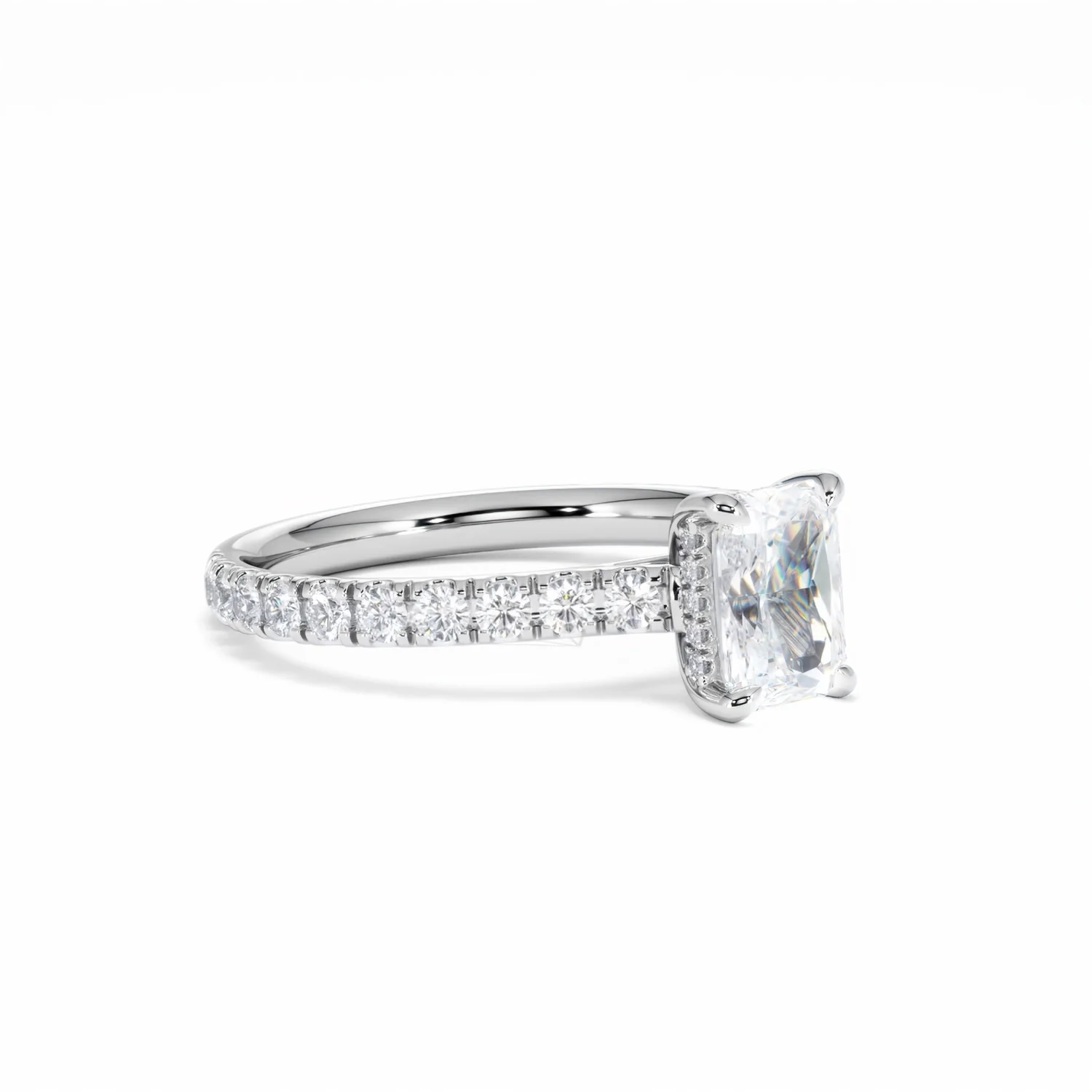 Amora Radiant 1.00ct Hidden Halo Diamond Engagement Ring With Side Stones Set in Platinum - Image 19