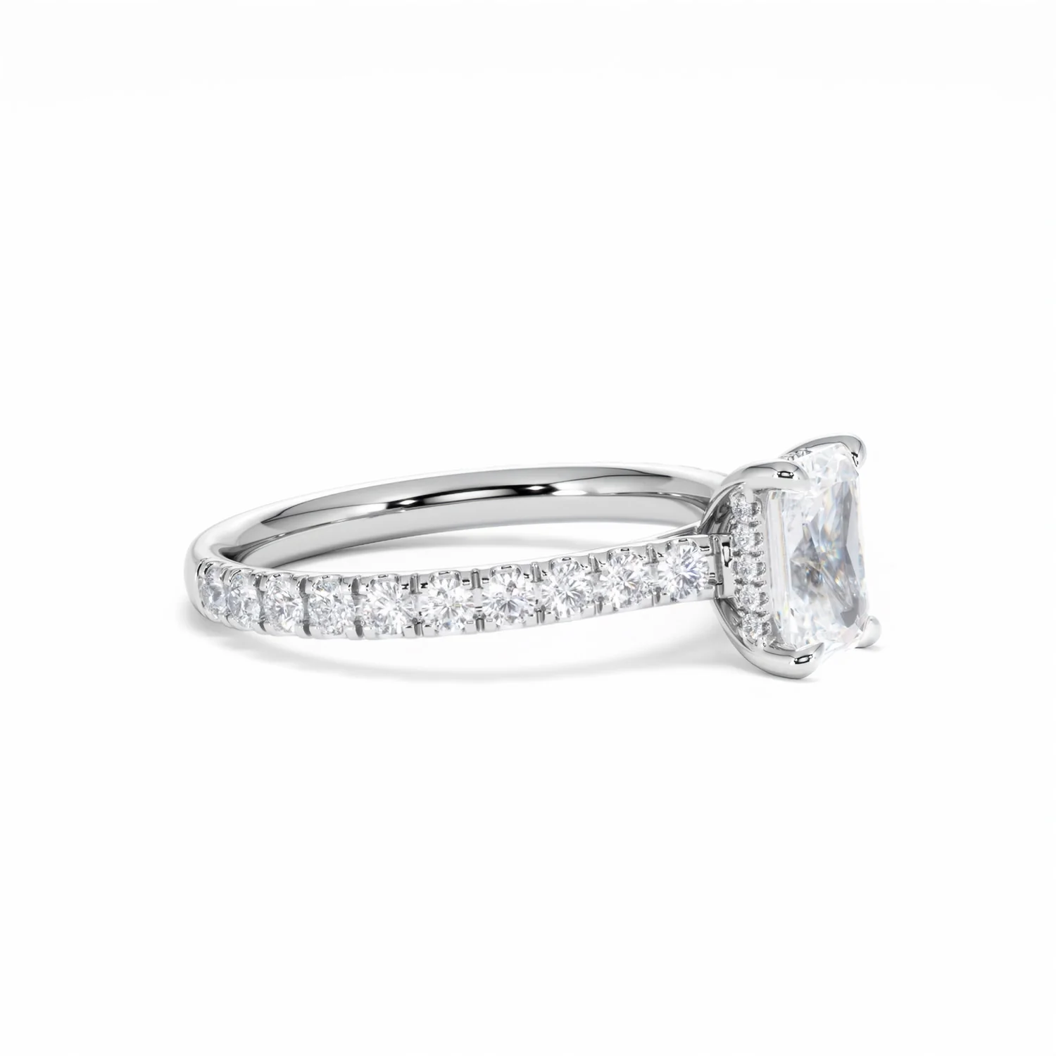 Amora Radiant 1.00ct Hidden Halo Diamond Engagement Ring With Side Stones Set in Platinum - Image 23