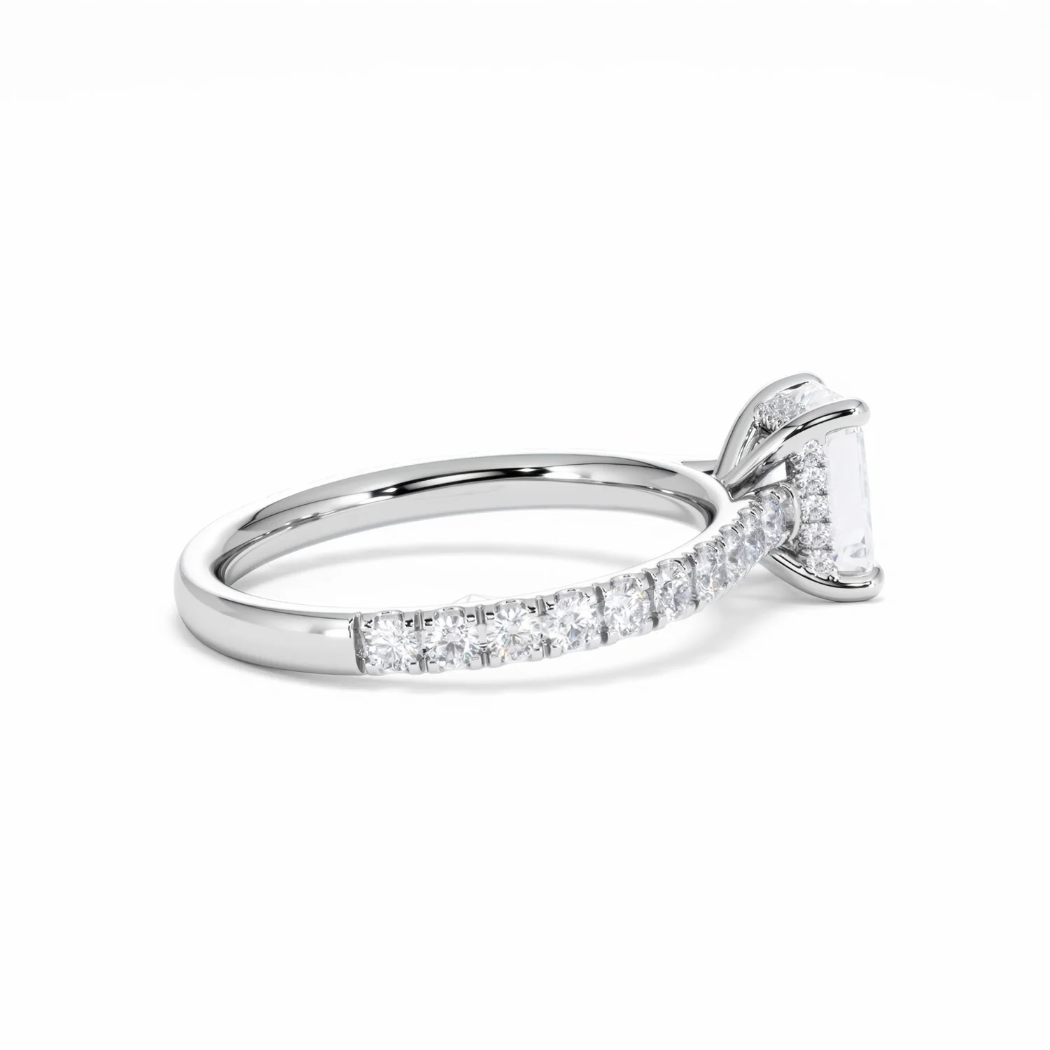 Amora Radiant 1.00ct Hidden Halo Diamond Engagement Ring With Side Stones Set in Platinum - Image 34