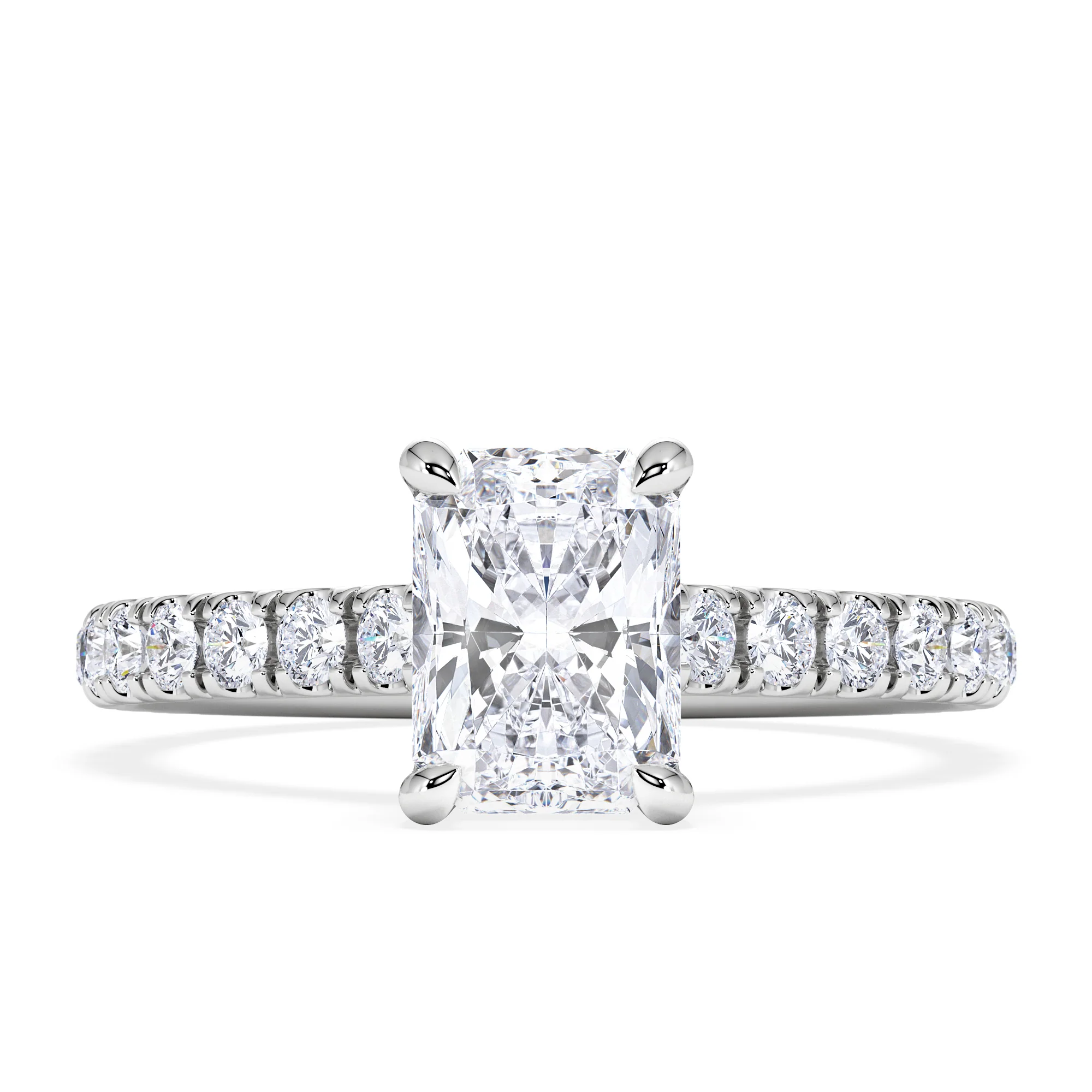 Amora Radiant 1.00ct Hidden Halo Diamond Engagement Ring With Side Stones Set in Platinum - Image 5