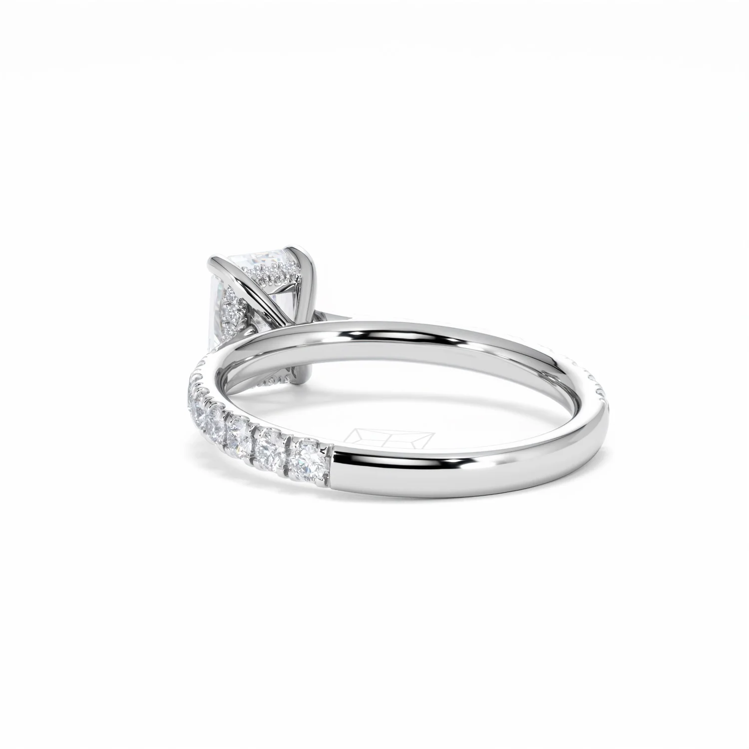 Amora Radiant 1.00ct Hidden Halo Diamond Engagement Ring With Side Stones Set in Platinum - Image 57