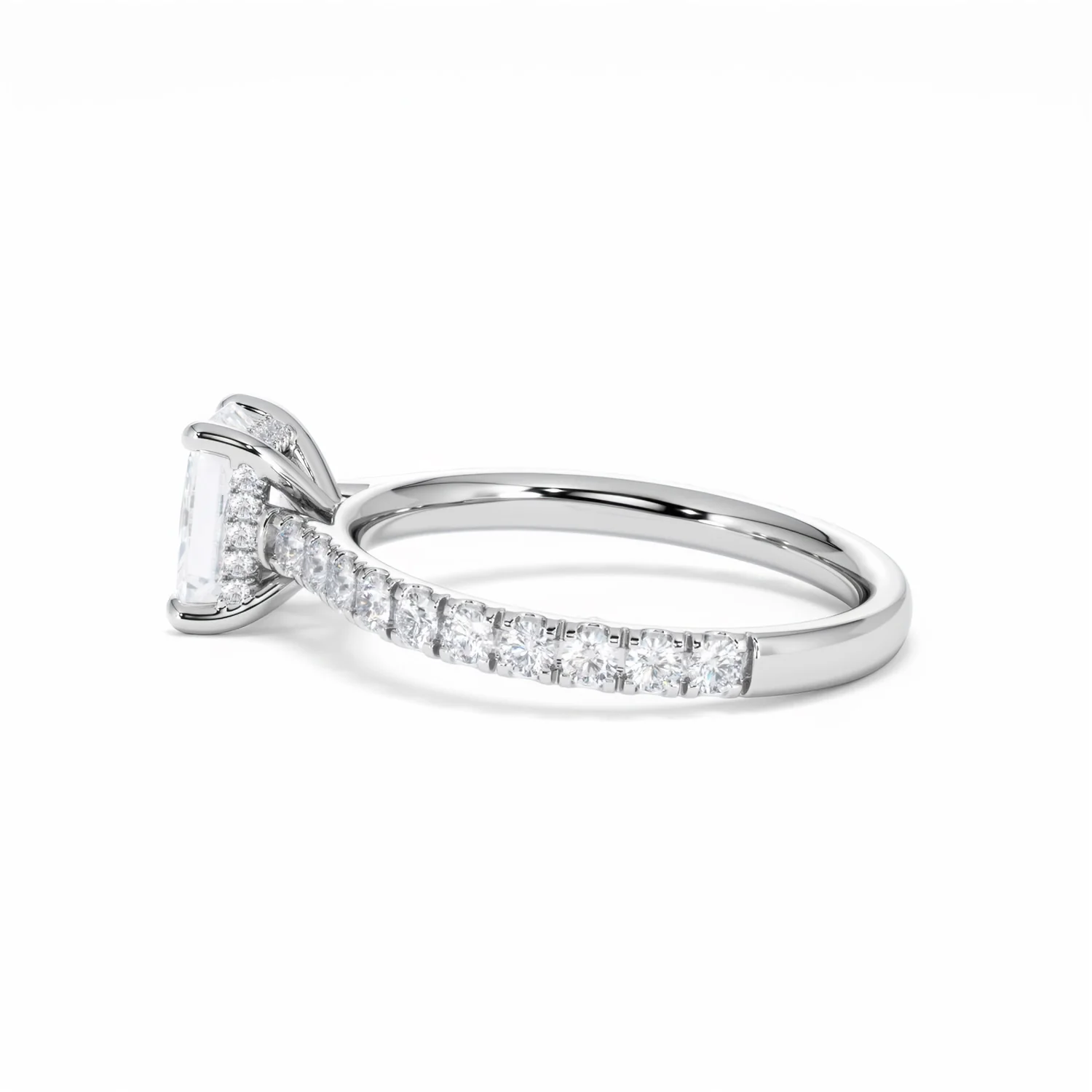 Amora Radiant 1.00ct Hidden Halo Diamond Engagement Ring With Side Stones Set in Platinum - Image 67