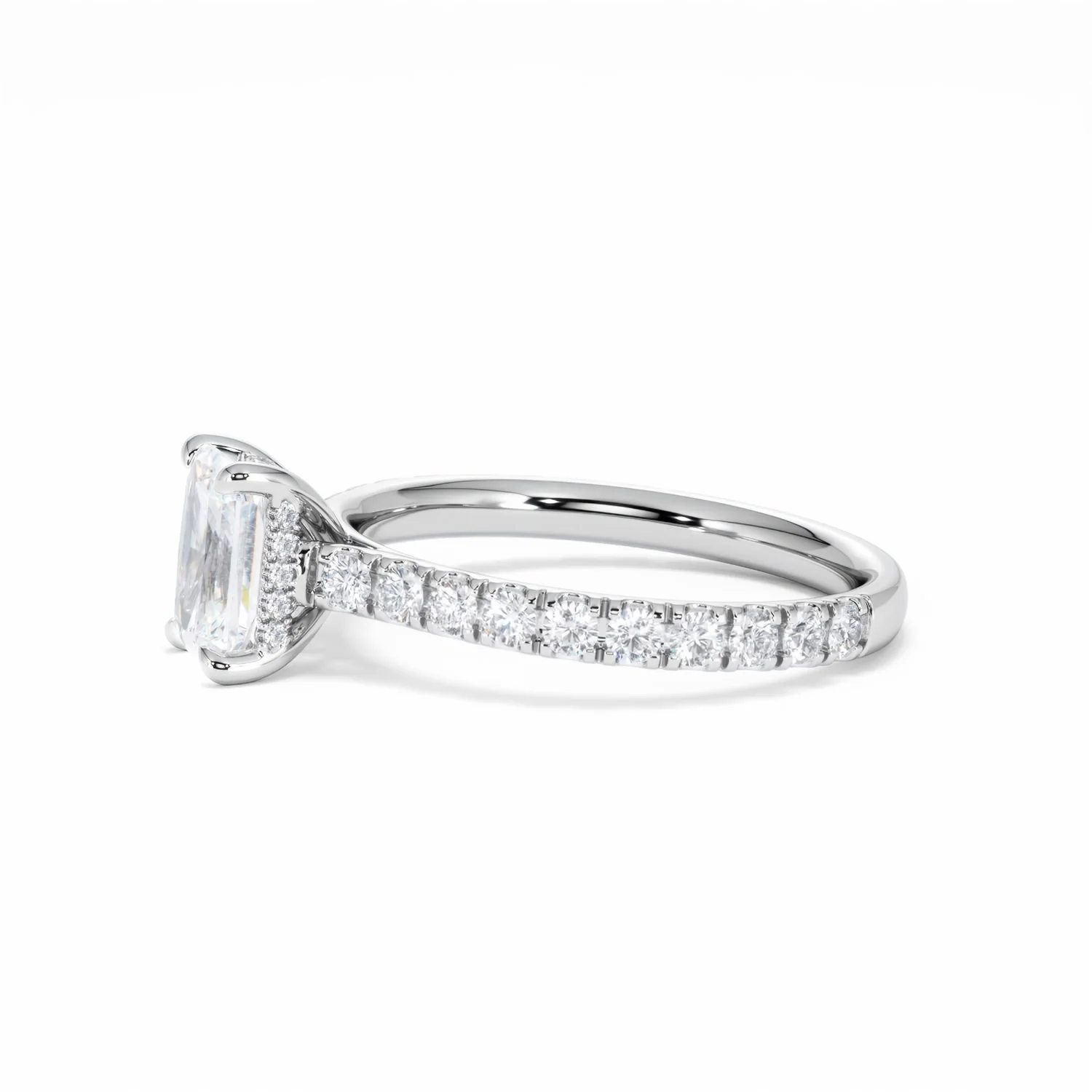 Amora Radiant 1.00ct Hidden Halo Diamond Engagement Ring With Side Stones Set in Platinum - Image 74