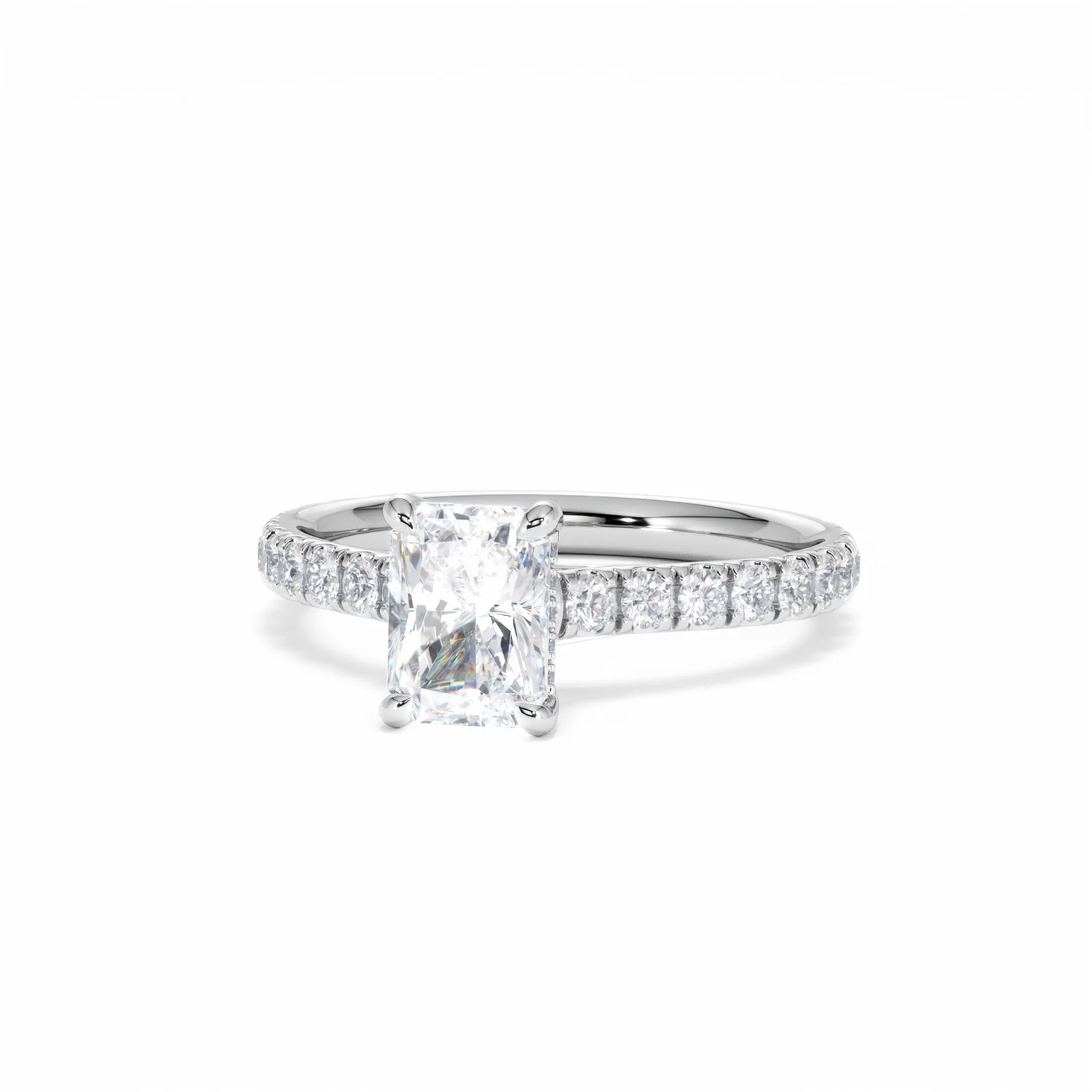 Amora Radiant 1.00ct Hidden Halo Diamond Engagement Ring With Side Stones Set in Platinum - Image 87
