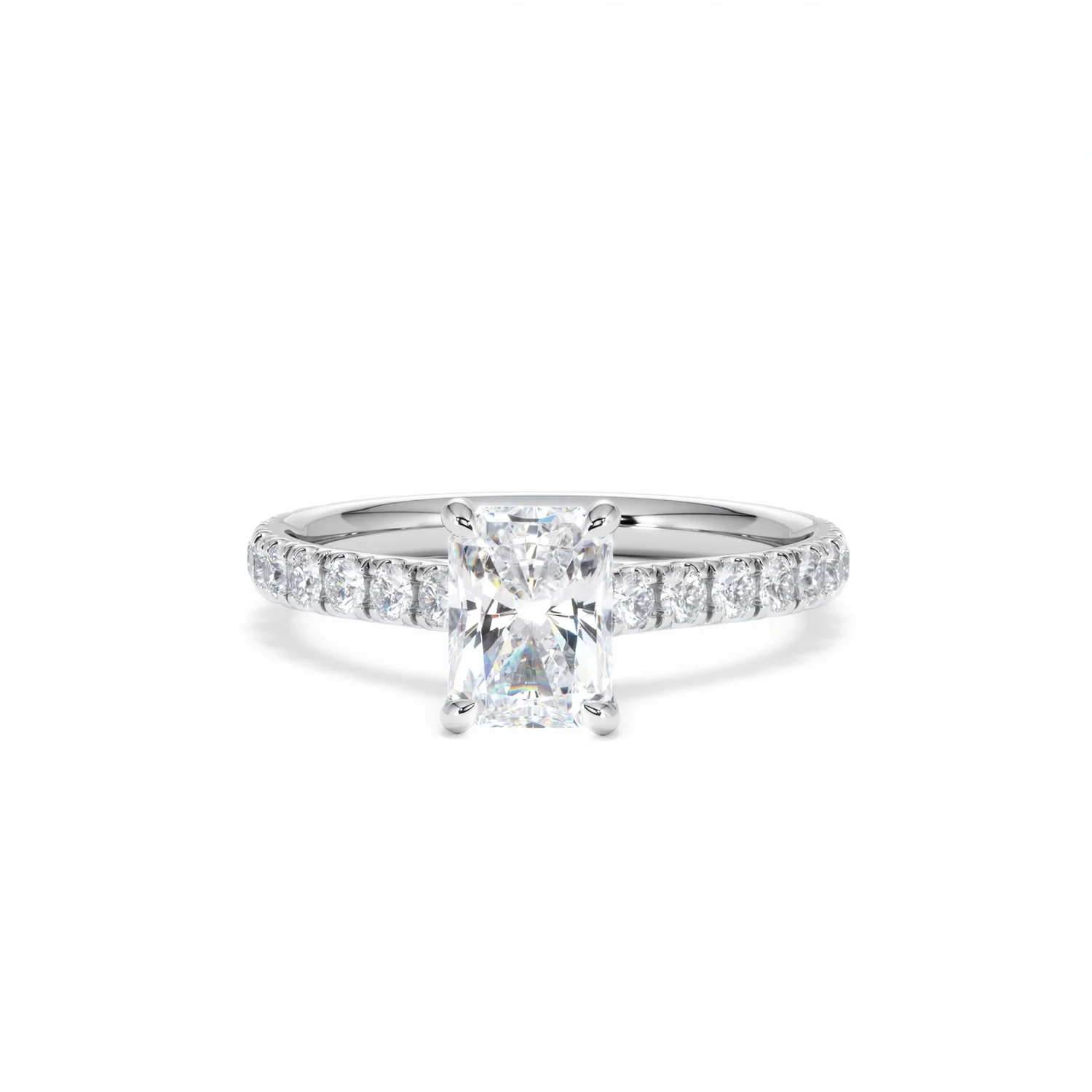 Amora Radiant 1.00ct Hidden Halo Diamond Engagement Ring With Side Stones Set in Platinum - Image 89
