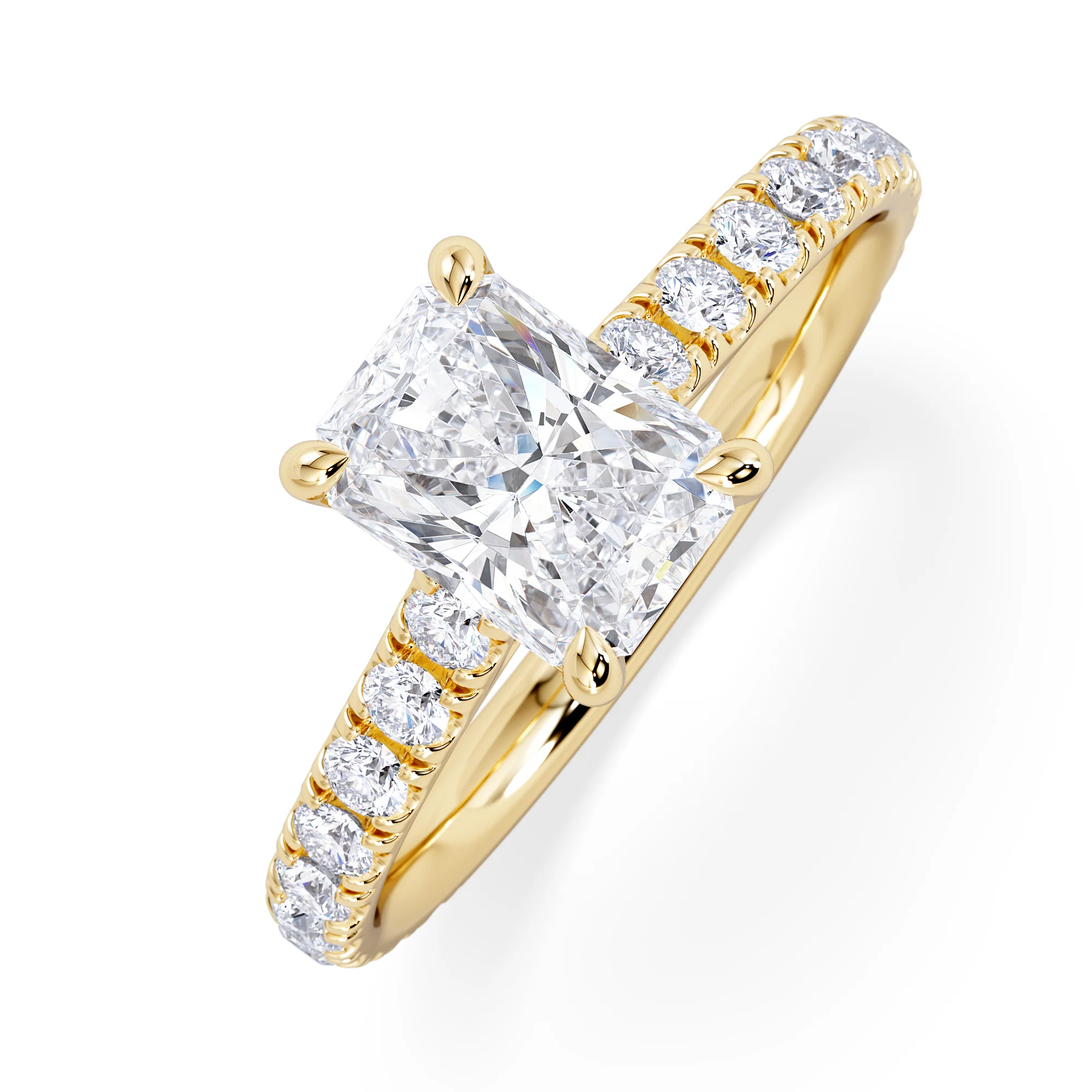 Amora Radiant 1.00ct Hidden Halo Lab Diamond Engagement Ring With Side Stones Set in 18K Gold