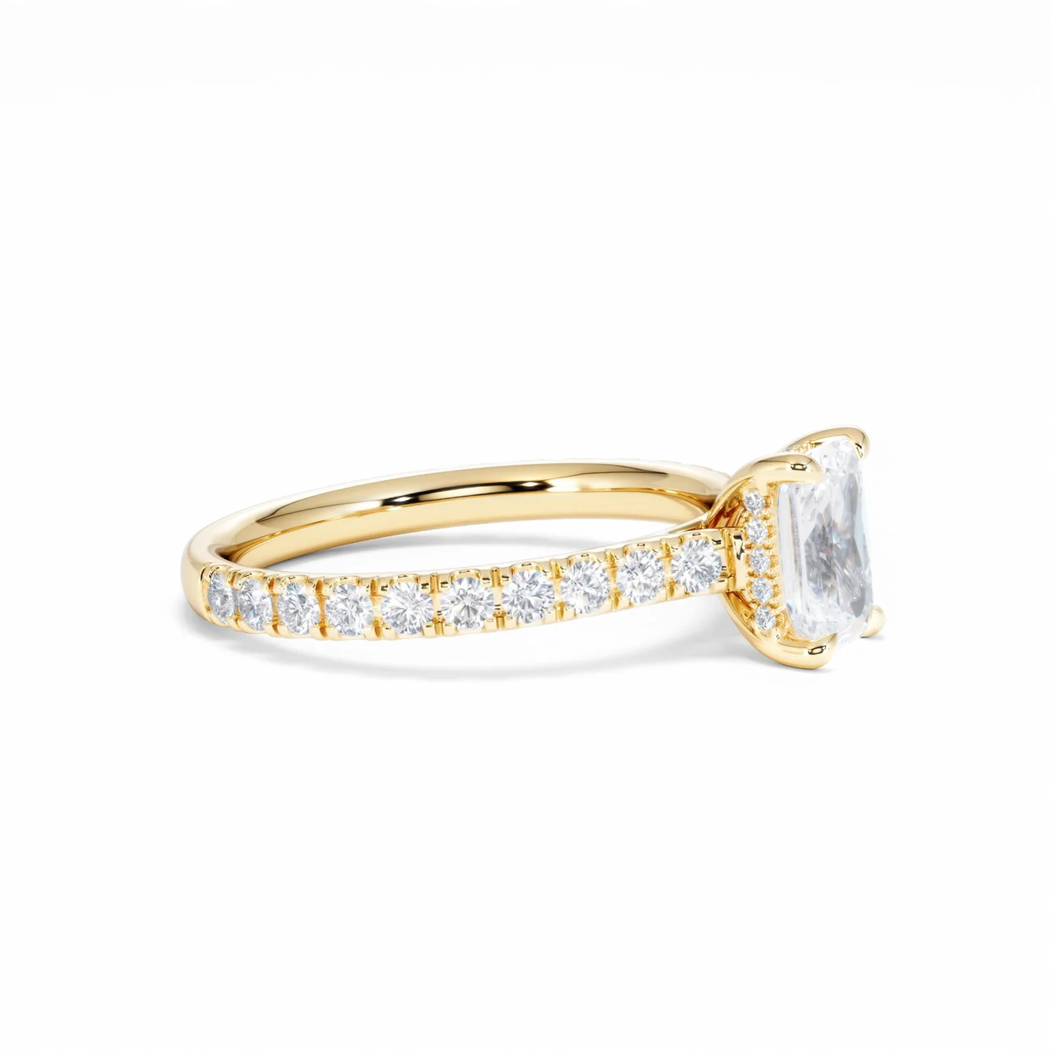 Amora Radiant 1.00ct Hidden Halo Lab Diamond Engagement Ring With Side Stones Set in 18K Gold - Image 24