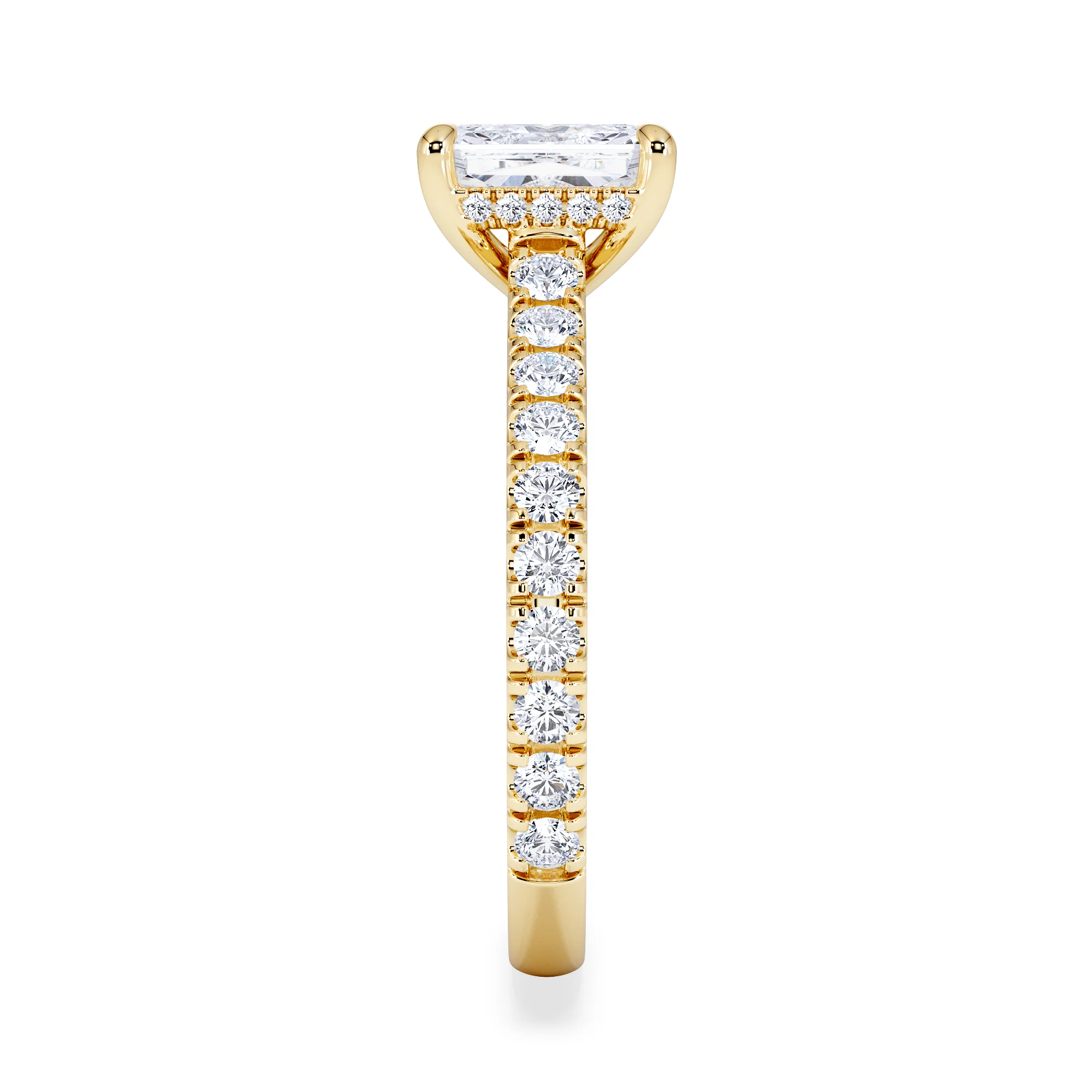 Amora Radiant 1.00ct Hidden Halo Lab Diamond Engagement Ring With Side Stones Set in 18K Gold - Image 5