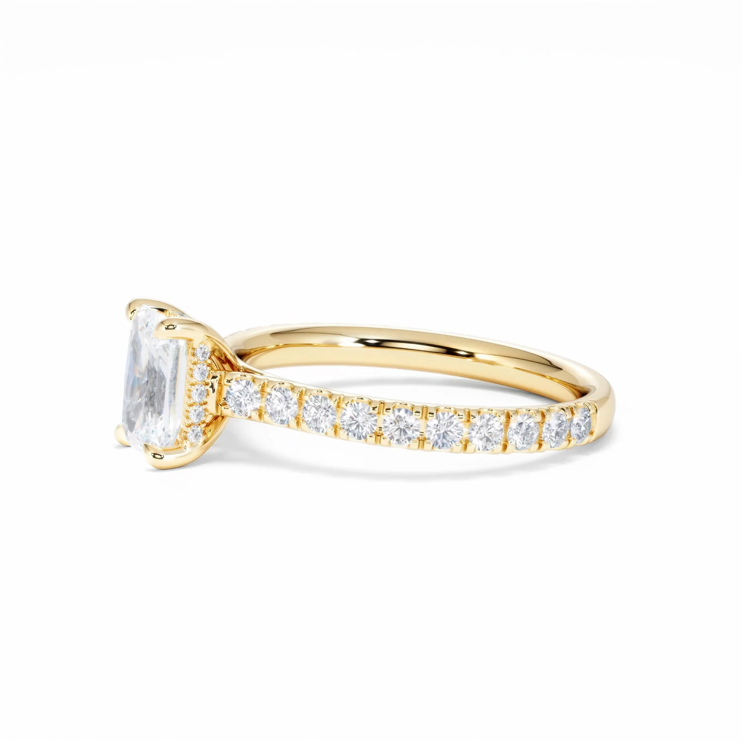 Amora Radiant 1.00ct Hidden Halo Lab Diamond Engagement Ring With Side Stones Set in 18K Gold - Image 75