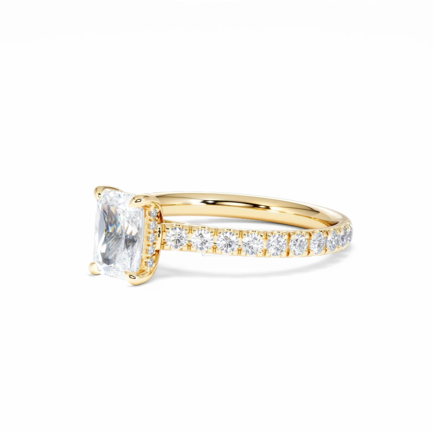 Amora Radiant 1.00ct Hidden Halo Lab Diamond Engagement Ring With Side Stones Set in 18K Gold - Image 80