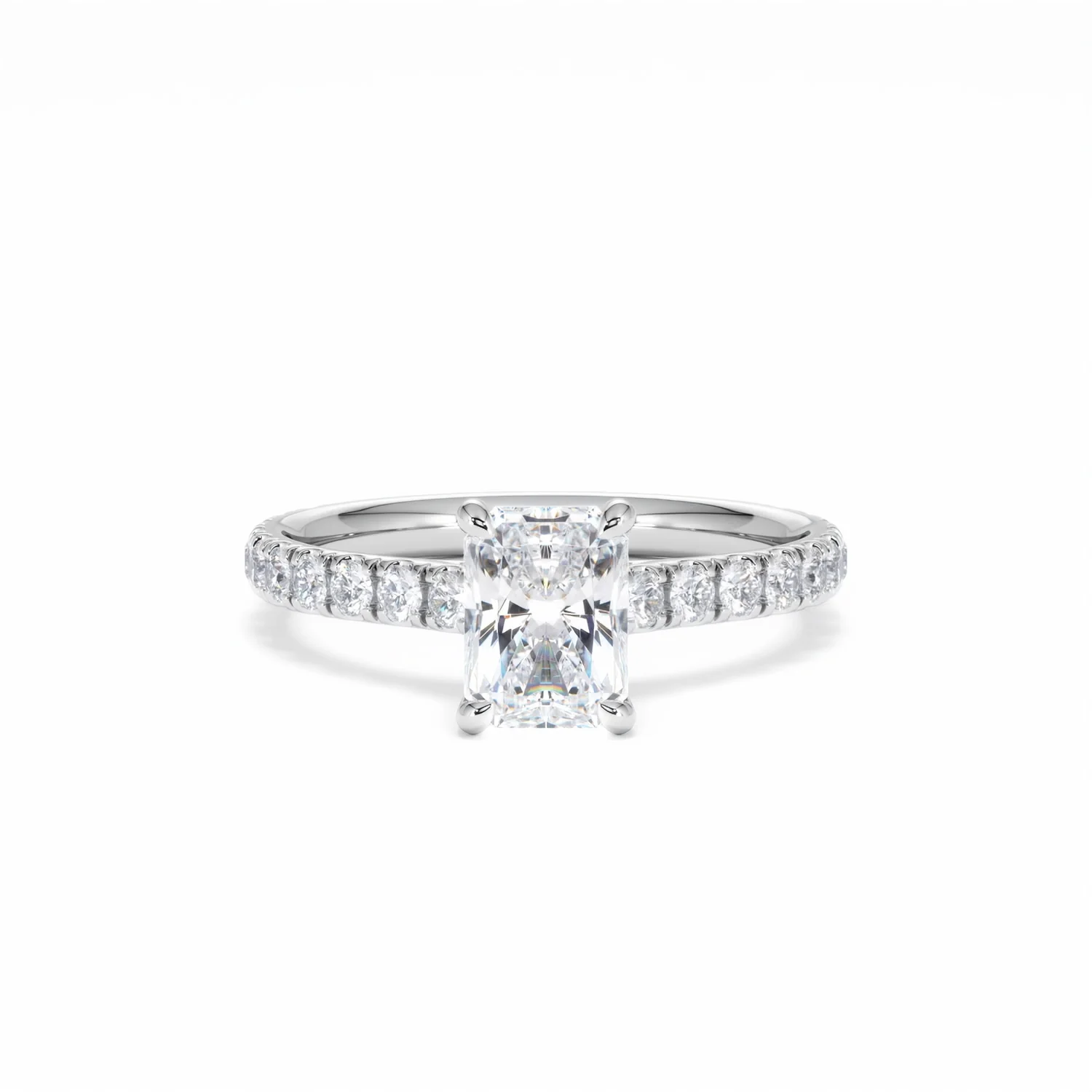 Amora Radiant 1.00ct Hidden Halo Lab Diamond Engagement Ring With Side Stones Set in 18K White Gold - Image 10