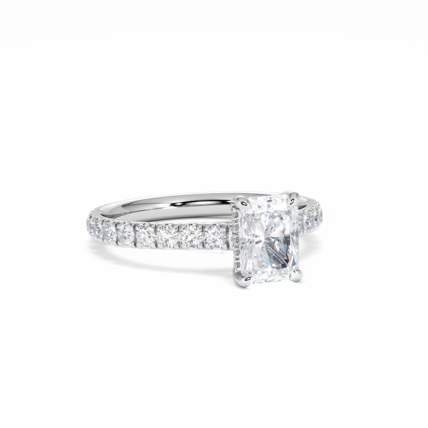 Amora Radiant 1.00ct Hidden Halo Lab Diamond Engagement Ring With Side Stones Set in 18K White Gold - Image 15
