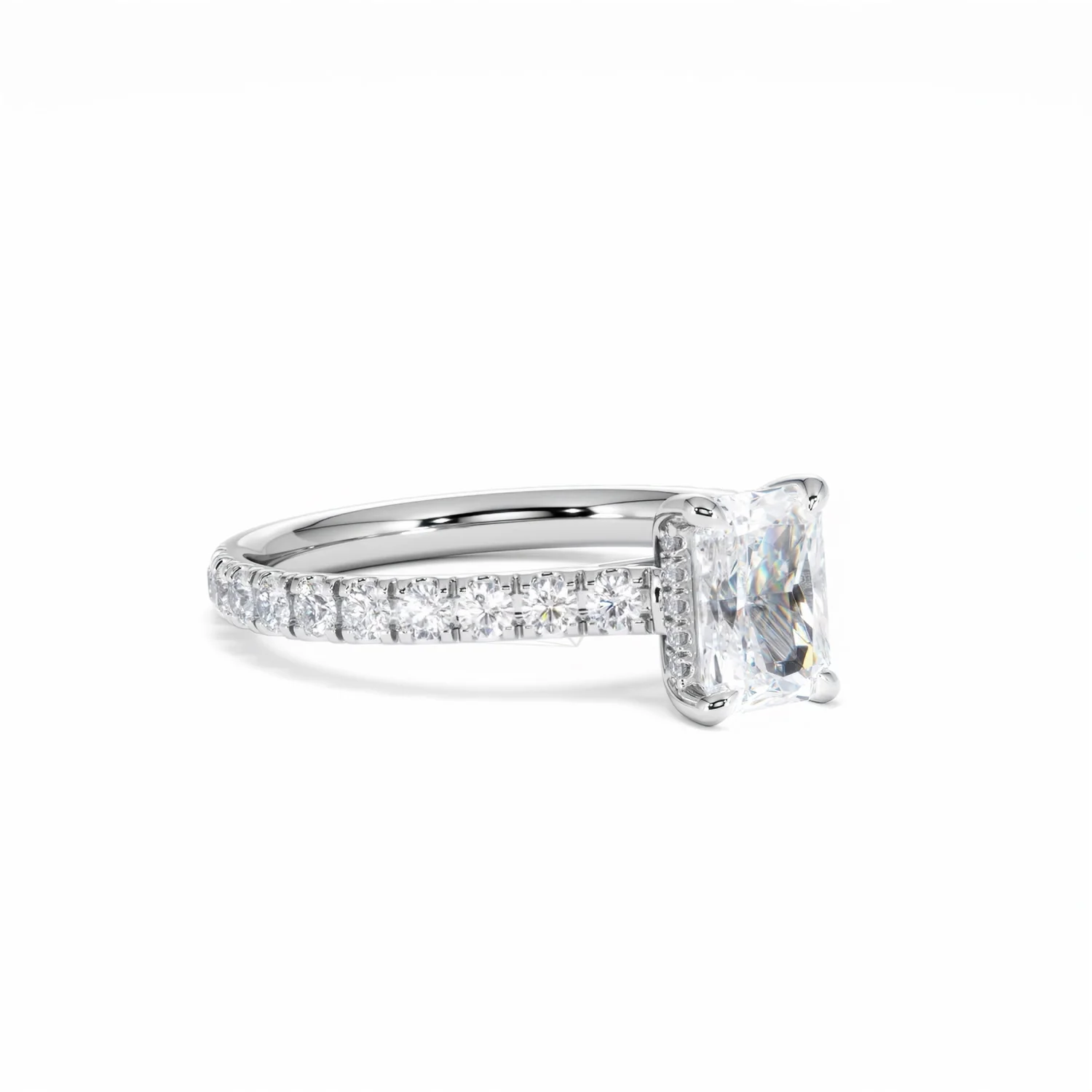 Amora Radiant 1.00ct Hidden Halo Lab Diamond Engagement Ring With Side Stones Set in 18K White Gold - Image 18