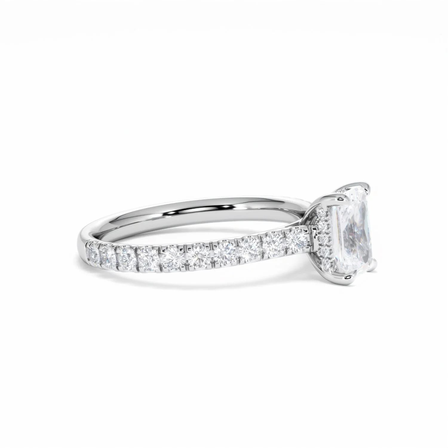 Amora Radiant 1.00ct Hidden Halo Lab Diamond Engagement Ring With Side Stones Set in 18K White Gold - Image 24