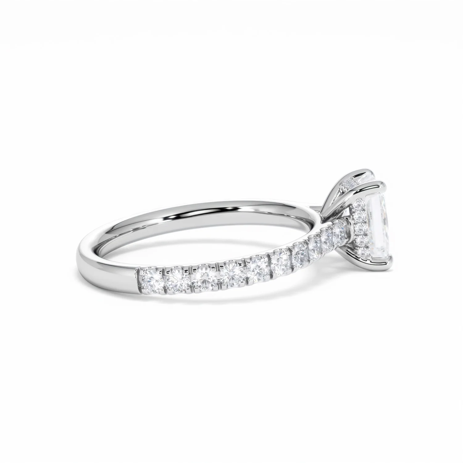 Amora Radiant 1.00ct Hidden Halo Lab Diamond Engagement Ring With Side Stones Set in 18K White Gold - Image 32