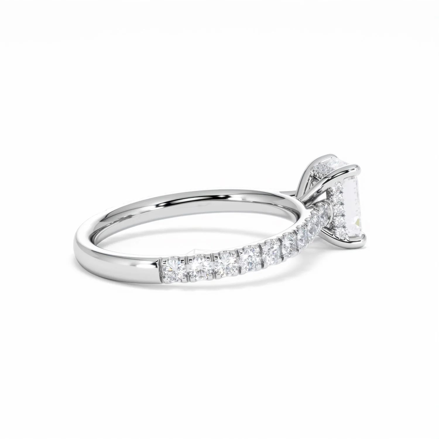 Amora Radiant 1.00ct Hidden Halo Lab Diamond Engagement Ring With Side Stones Set in 18K White Gold - Image 35