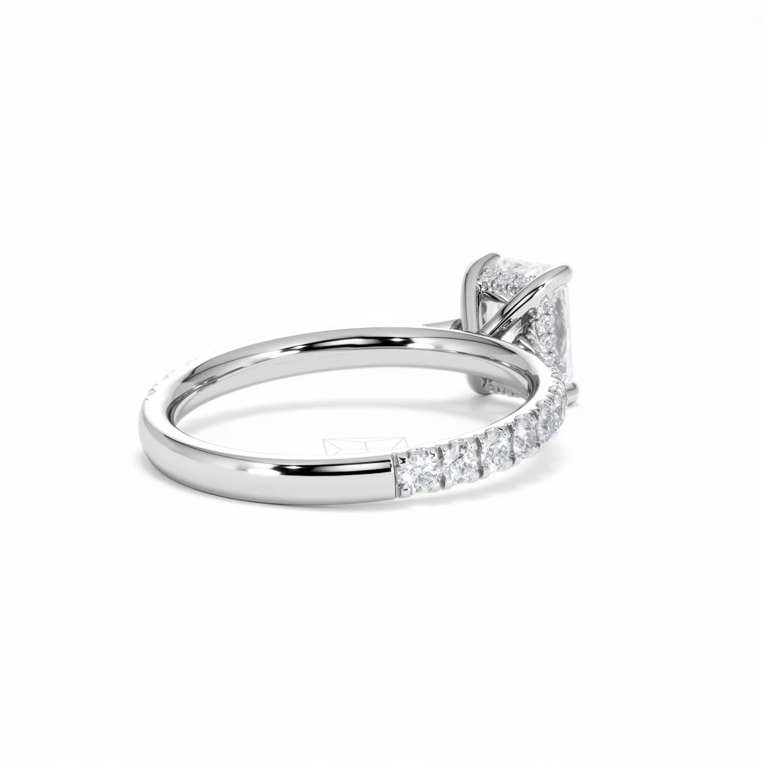 Amora Radiant 1.00ct Hidden Halo Lab Diamond Engagement Ring With Side Stones Set in 18K White Gold - Image 41