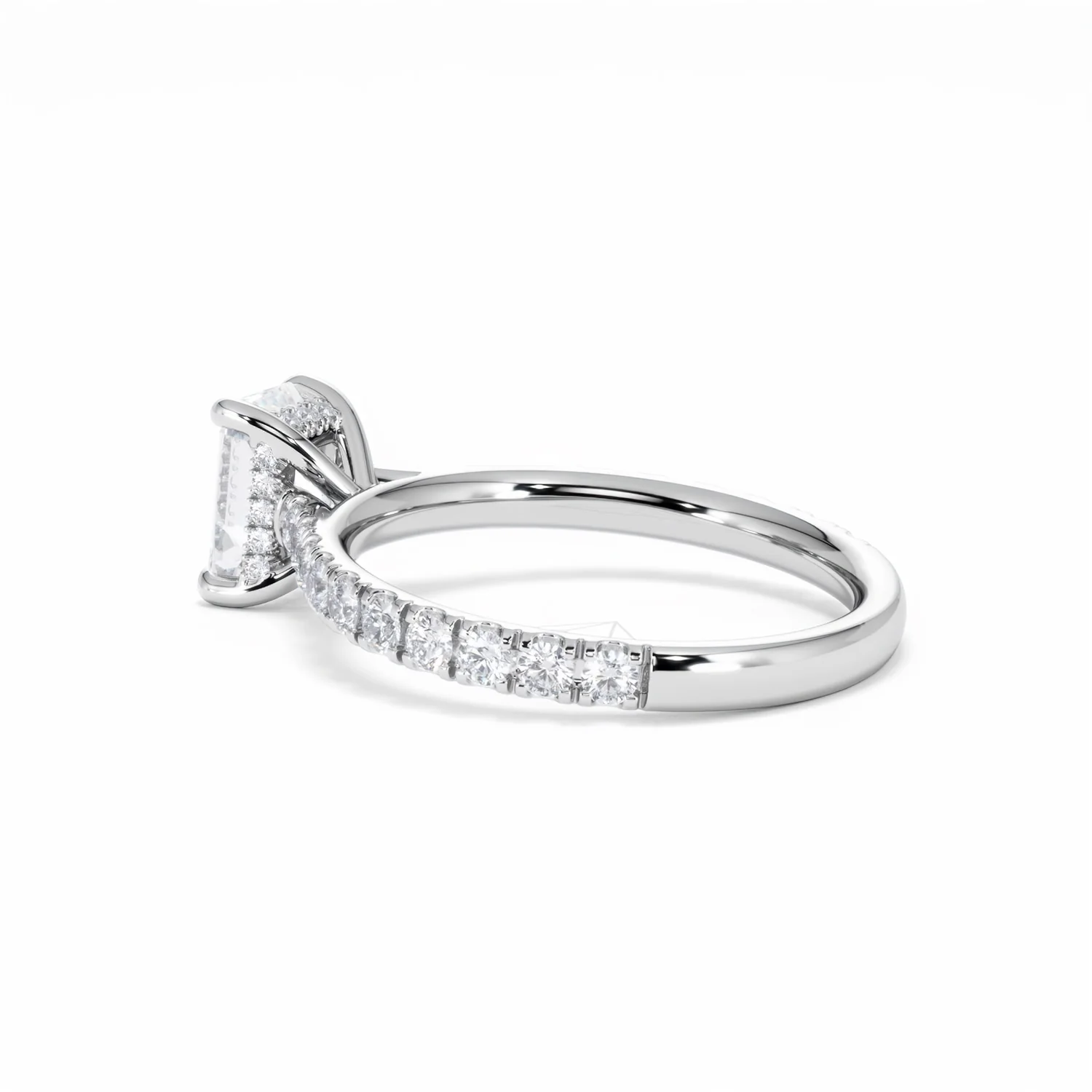 Amora Radiant 1.00ct Hidden Halo Lab Diamond Engagement Ring With Side Stones Set in 18K White Gold - Image 63