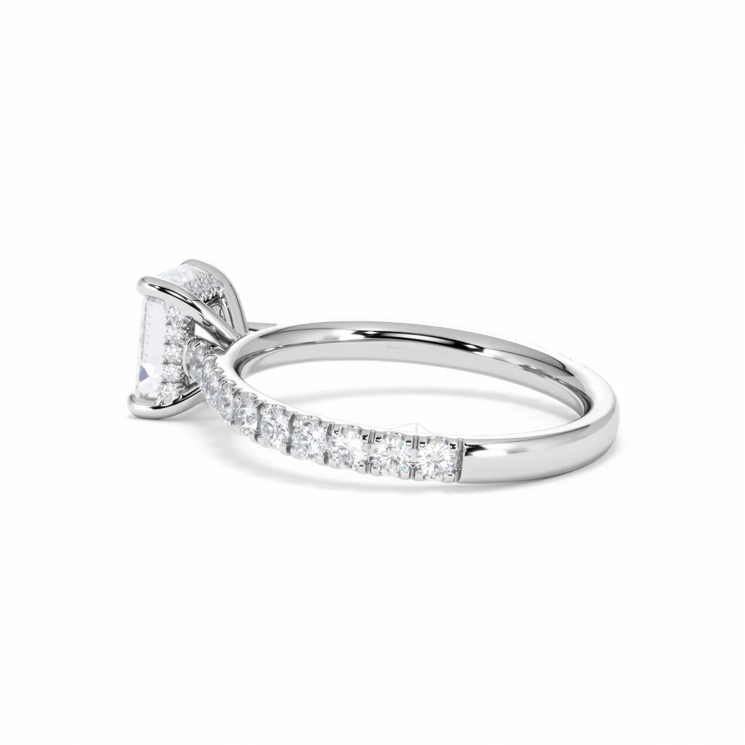 Amora Radiant 1.00ct Hidden Halo Lab Diamond Engagement Ring With Side Stones Set in 18K White Gold - Image 64