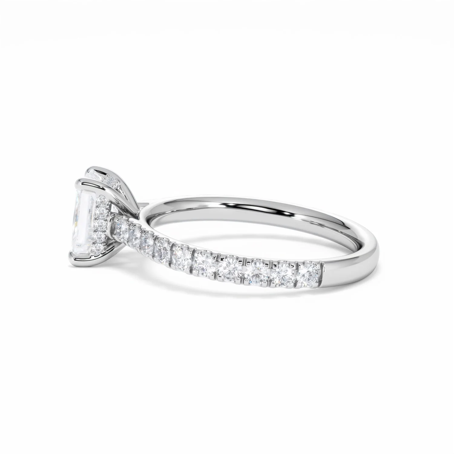 Amora Radiant 1.00ct Hidden Halo Lab Diamond Engagement Ring With Side Stones Set in 18K White Gold - Image 68