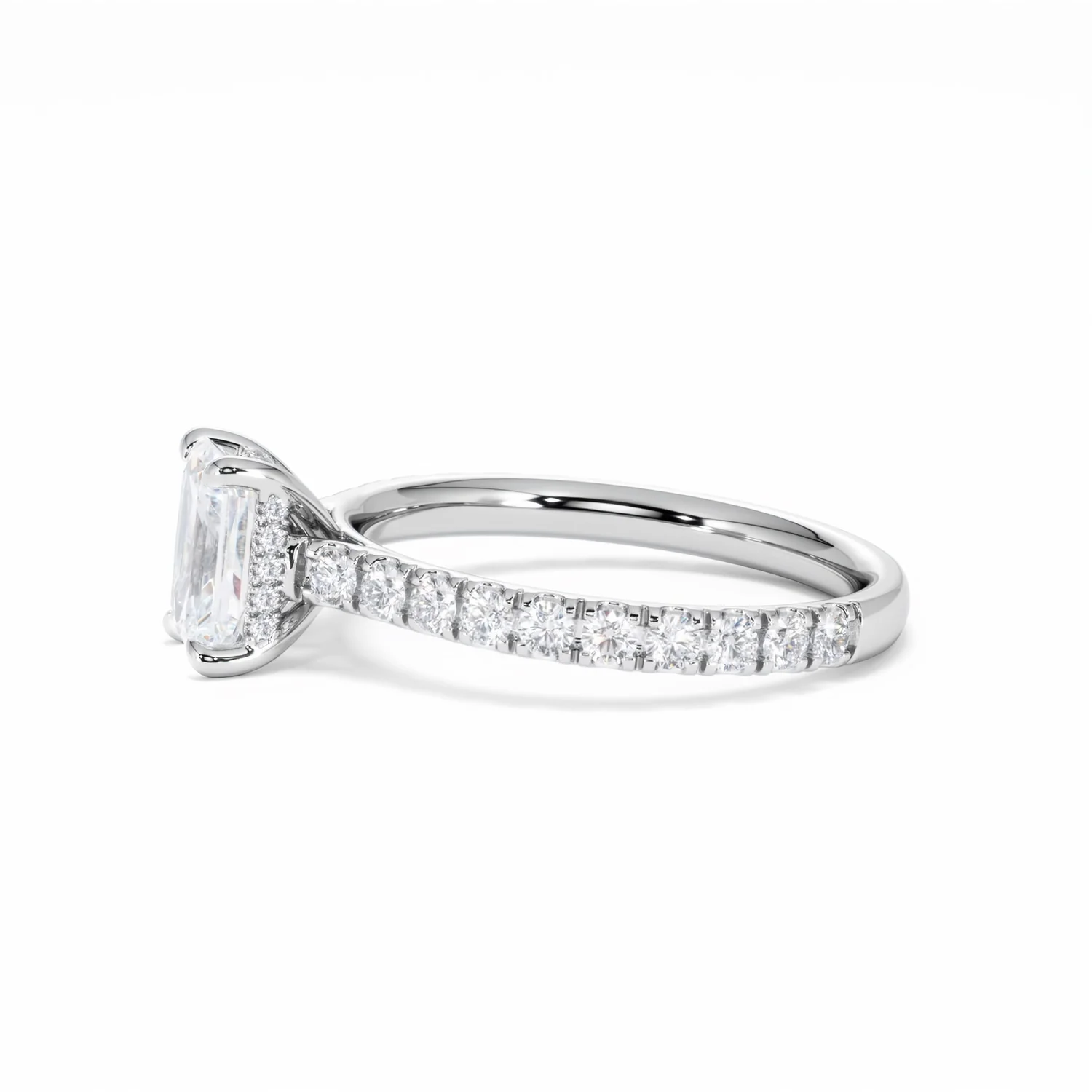 Amora Radiant 1.00ct Hidden Halo Lab Diamond Engagement Ring With Side Stones Set in 18K White Gold - Image 73