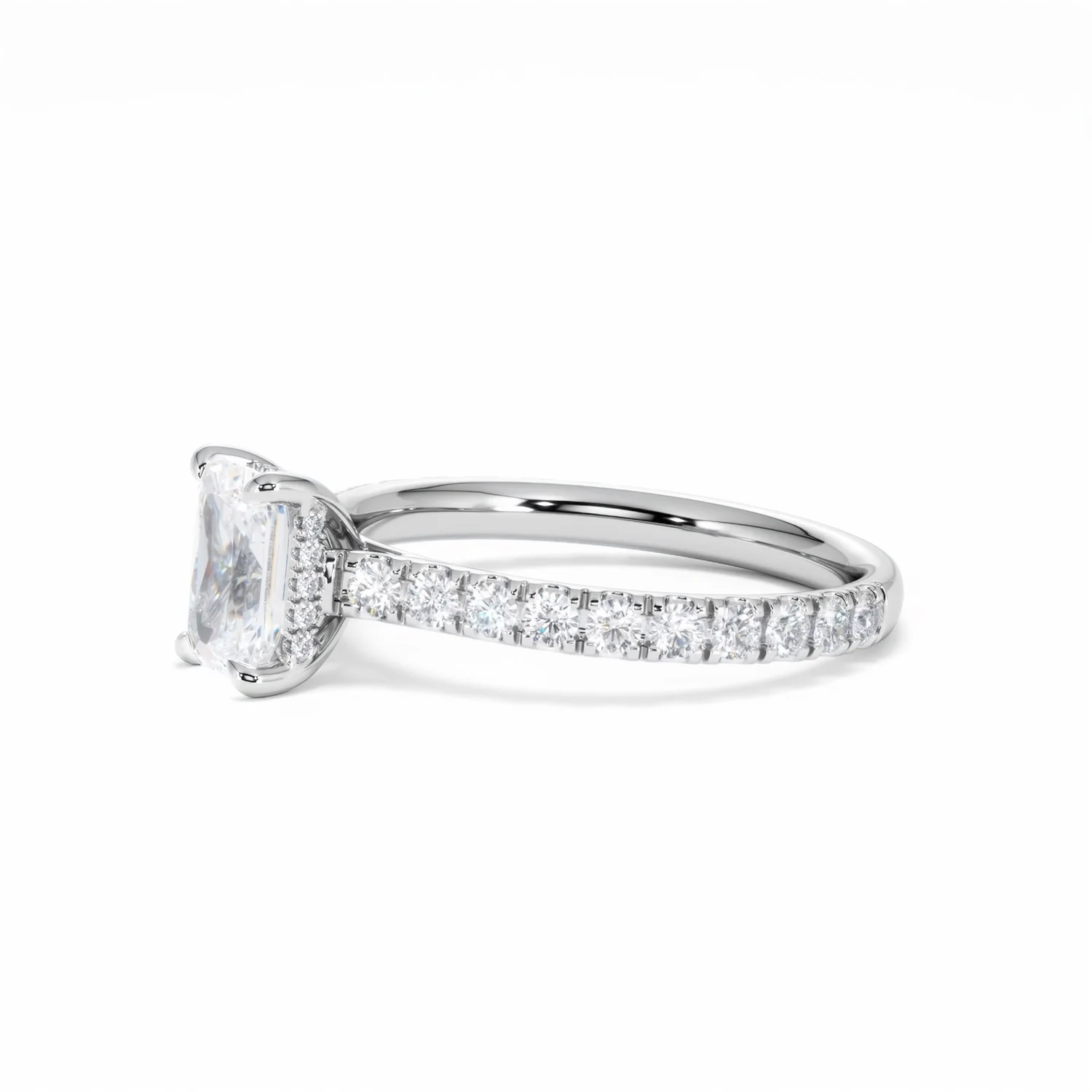 Amora Radiant 1.00ct Hidden Halo Lab Diamond Engagement Ring With Side Stones Set in 18K White Gold - Image 76