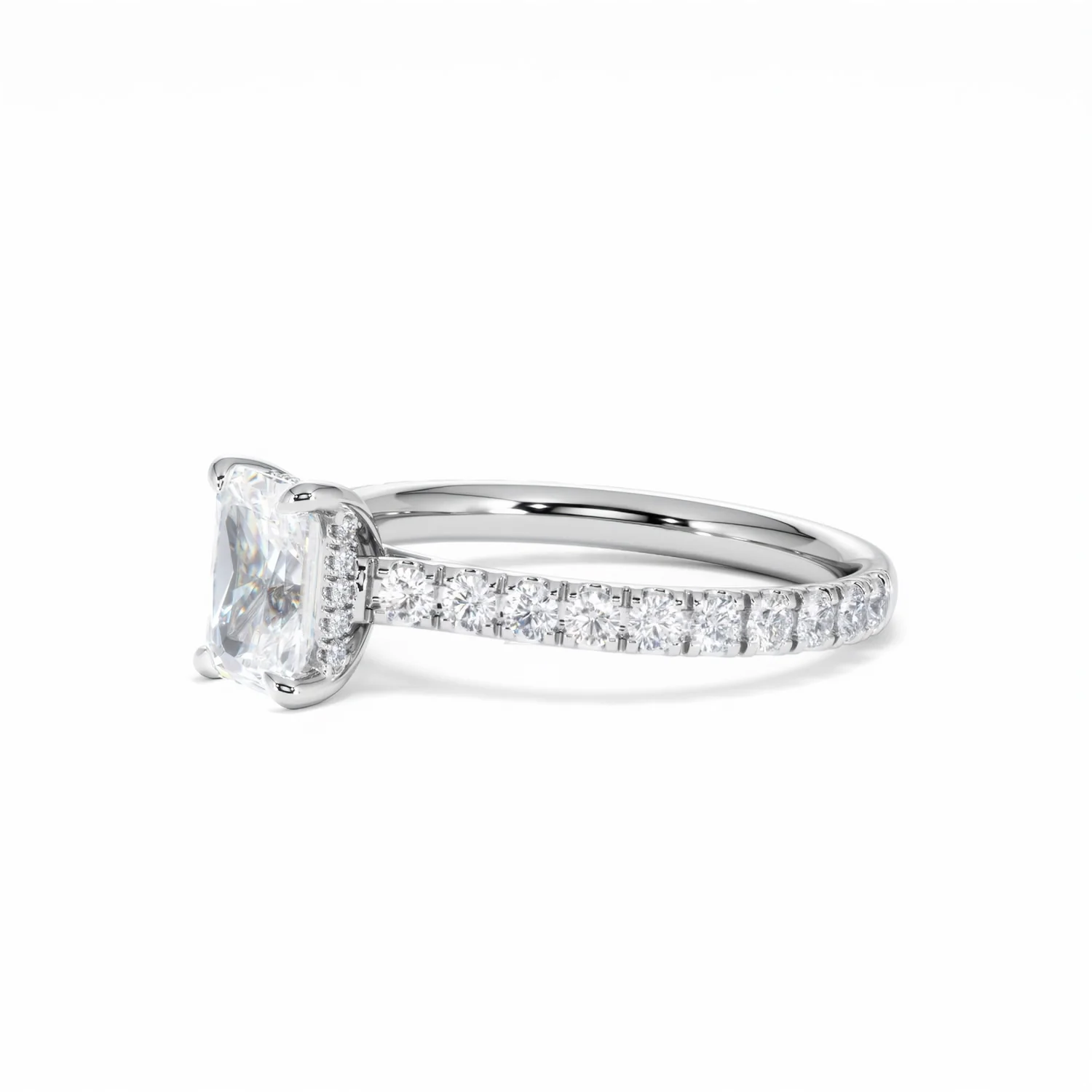 Amora Radiant 1.00ct Hidden Halo Lab Diamond Engagement Ring With Side Stones Set in 18K White Gold - Image 78