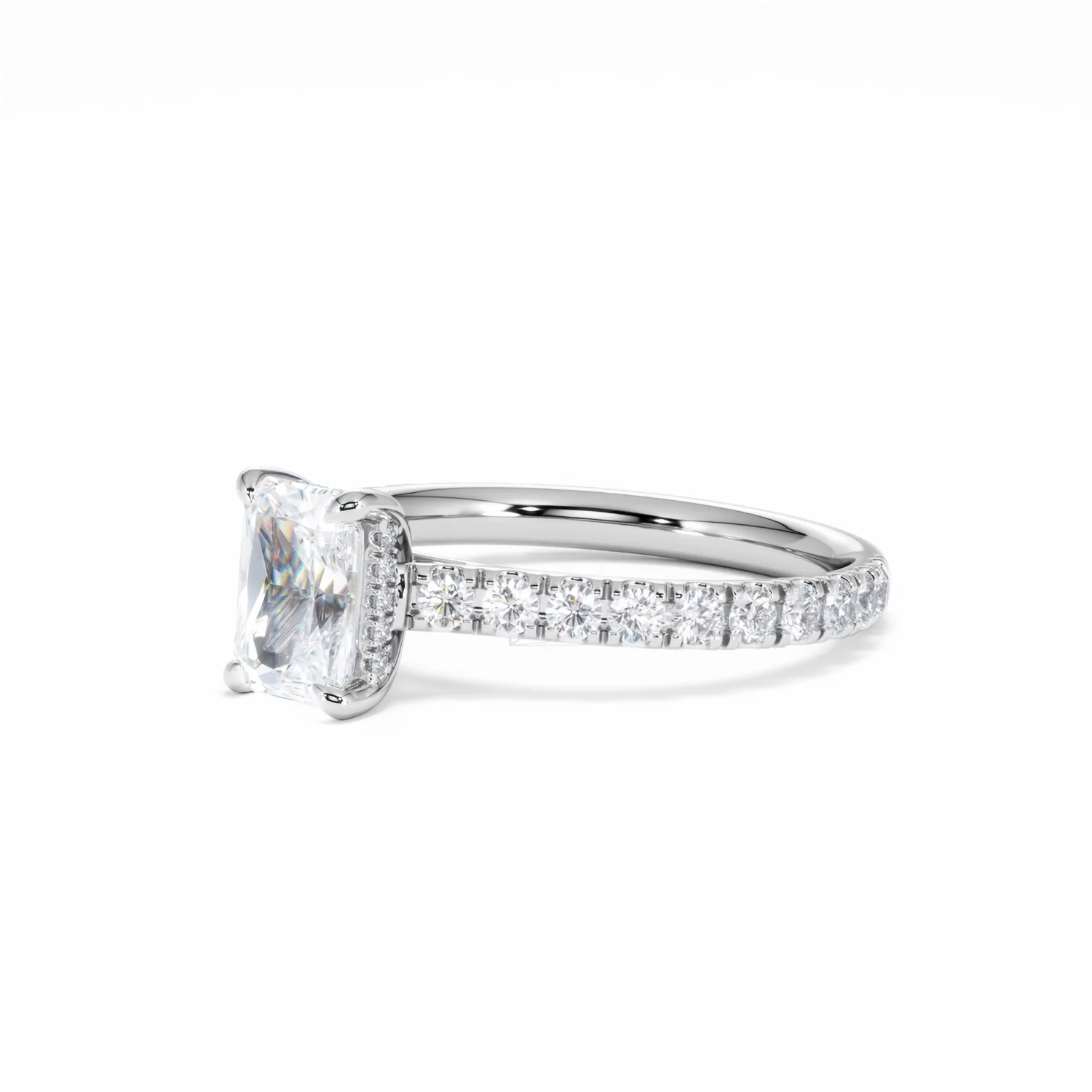 Amora Radiant 1.00ct Hidden Halo Lab Diamond Engagement Ring With Side Stones Set in 18K White Gold - Image 80