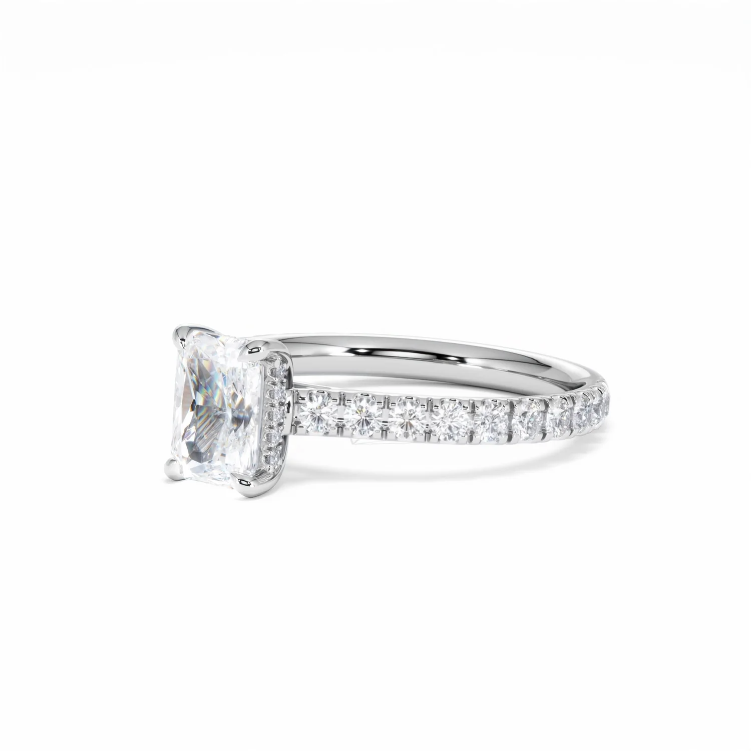 Amora Radiant 1.00ct Hidden Halo Lab Diamond Engagement Ring With Side Stones Set in 18K White Gold - Image 81