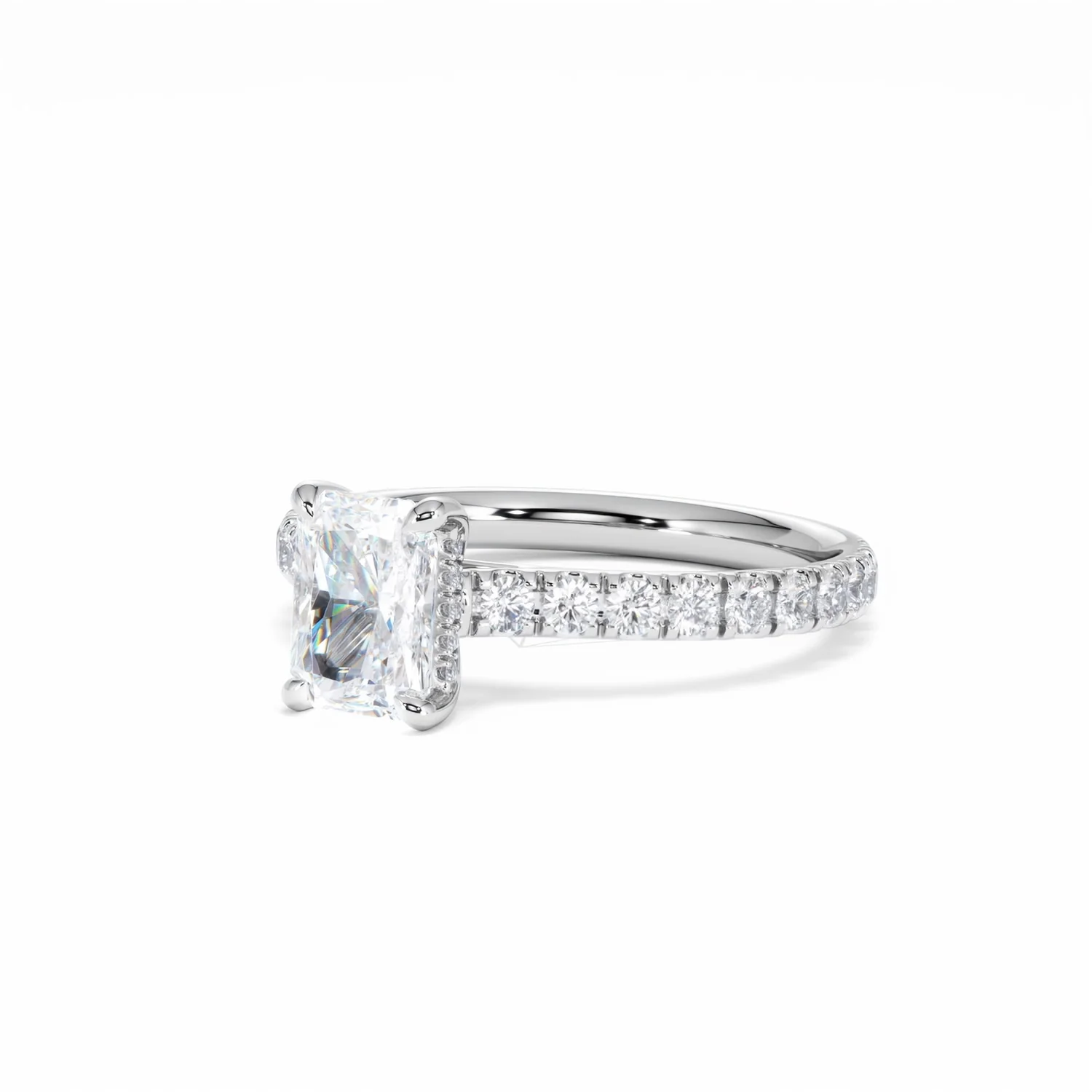 Amora Radiant 1.00ct Hidden Halo Lab Diamond Engagement Ring With Side Stones Set in 18K White Gold - Image 83