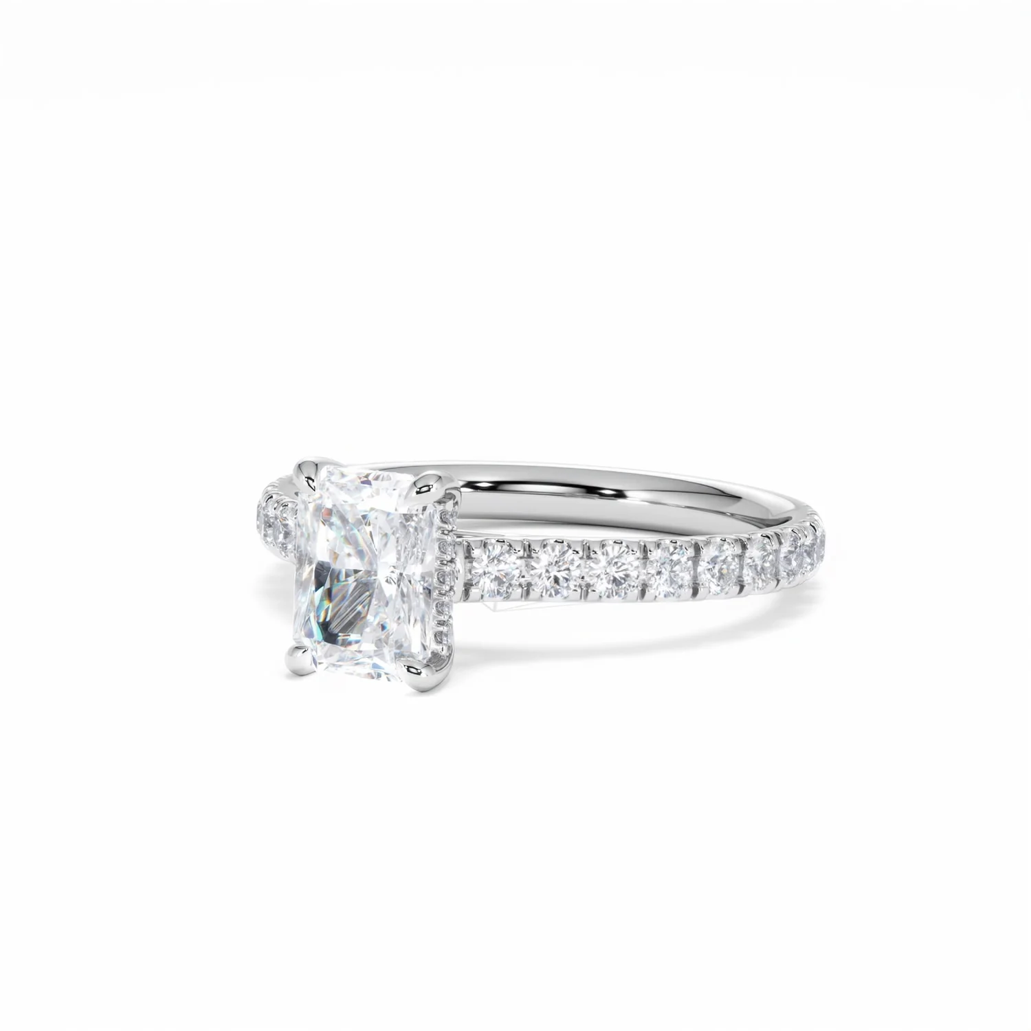 Amora Radiant 1.00ct Hidden Halo Lab Diamond Engagement Ring With Side Stones Set in 18K White Gold - Image 84