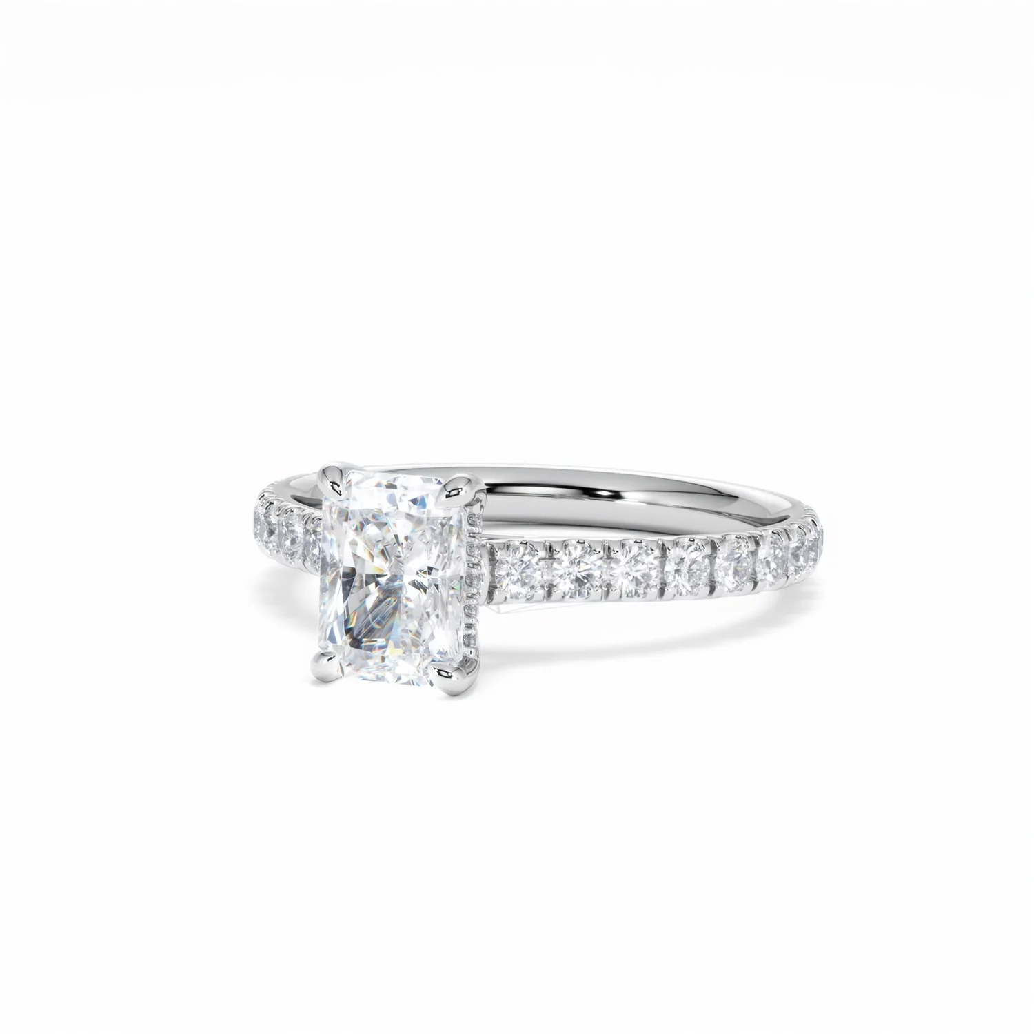 Amora Radiant 1.00ct Hidden Halo Lab Diamond Engagement Ring With Side Stones Set in 18K White Gold - Image 85