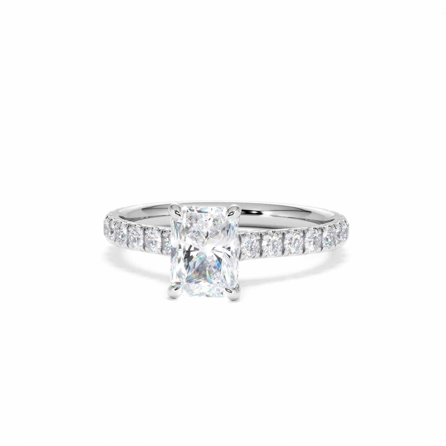 Amora Radiant 1.00ct Hidden Halo Lab Diamond Engagement Ring With Side Stones Set in 18K White Gold - Image 88