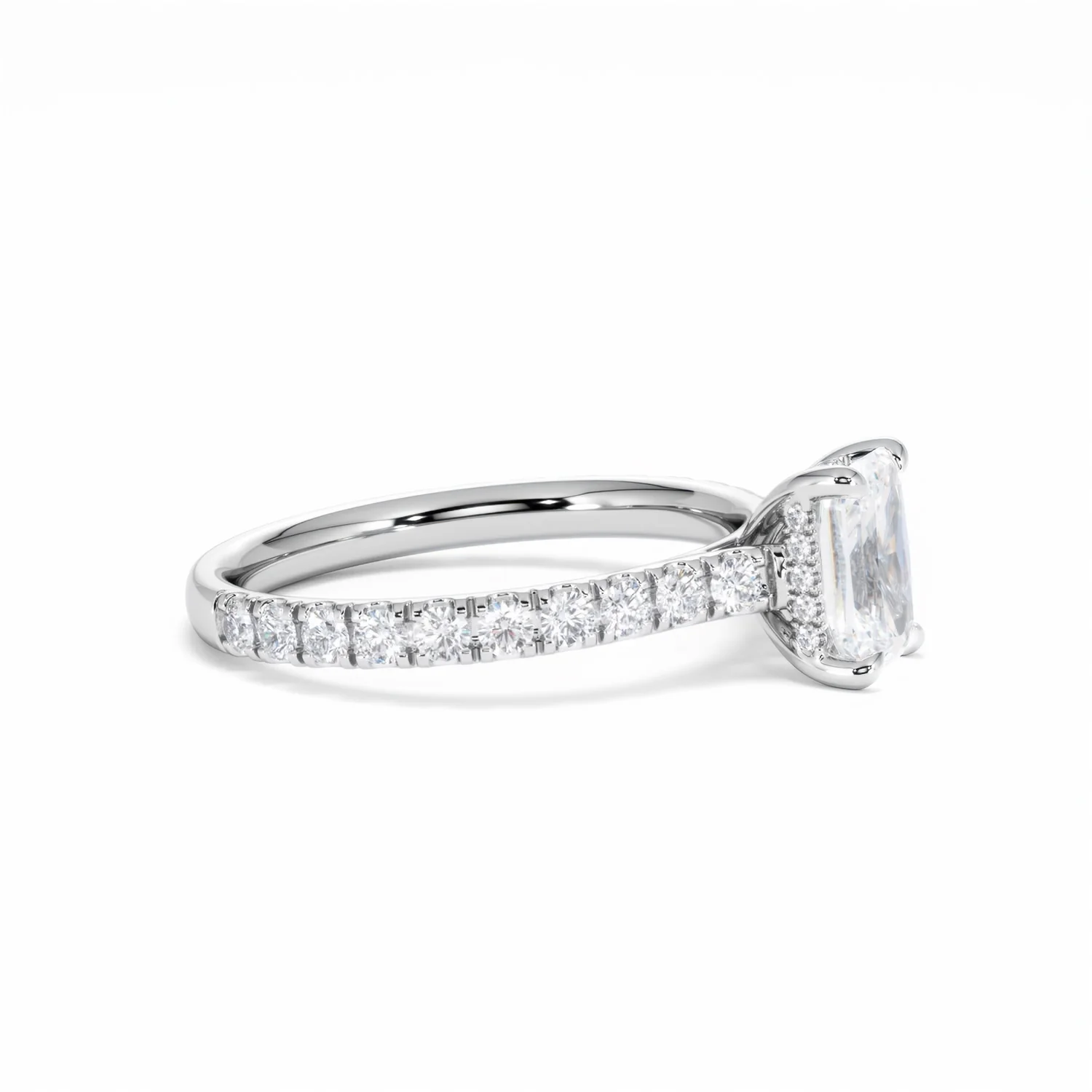 Amora Radiant 1.00ct Hidden Halo Lab Diamond Engagement Ring With Side Stones Set in Platinum - Image 25