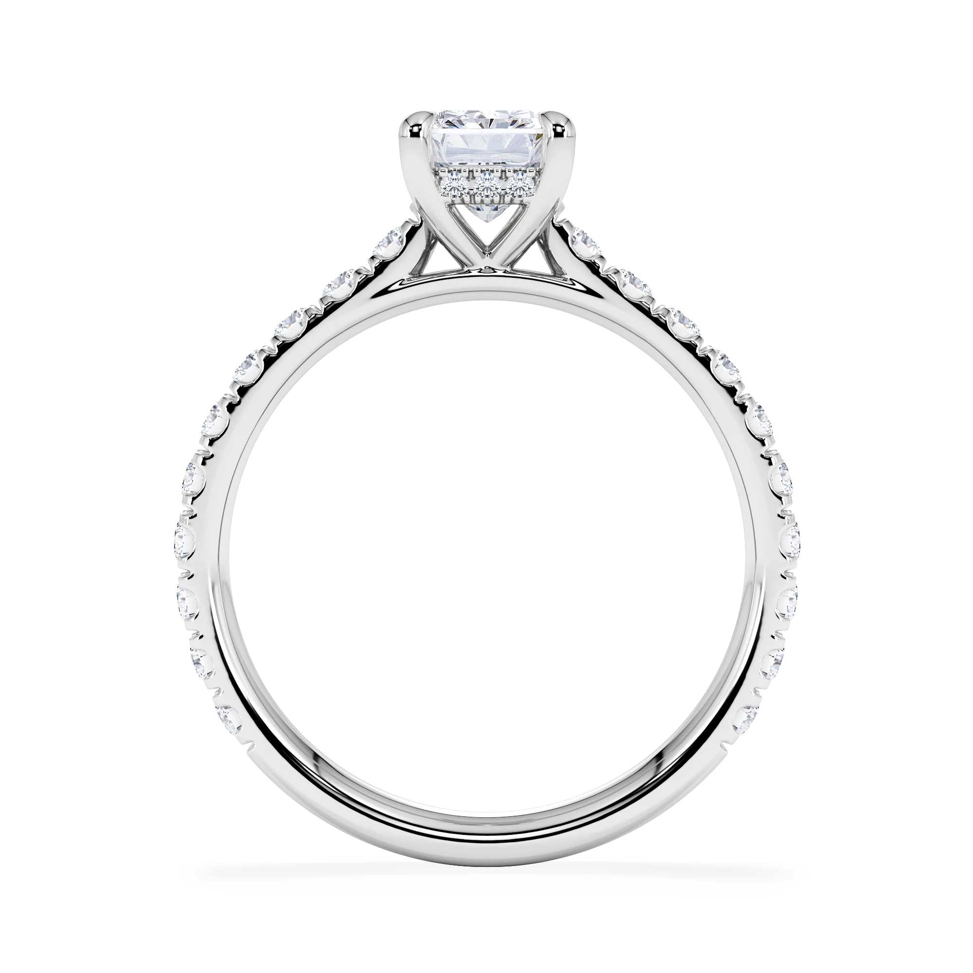 Amora Radiant 1.00ct Hidden Halo Lab Diamond Engagement Ring With Side Stones Set in Platinum - Image 3